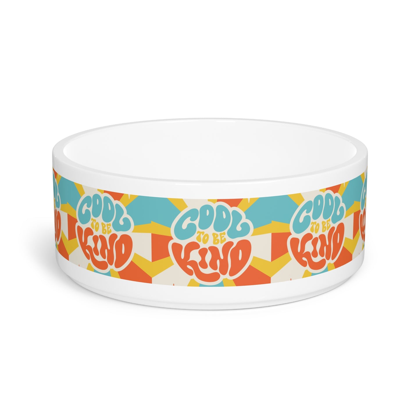 Good to Be Kind Pet Bowl — Retro Rainbow Geometric Ceramic Dog & Cat Dish