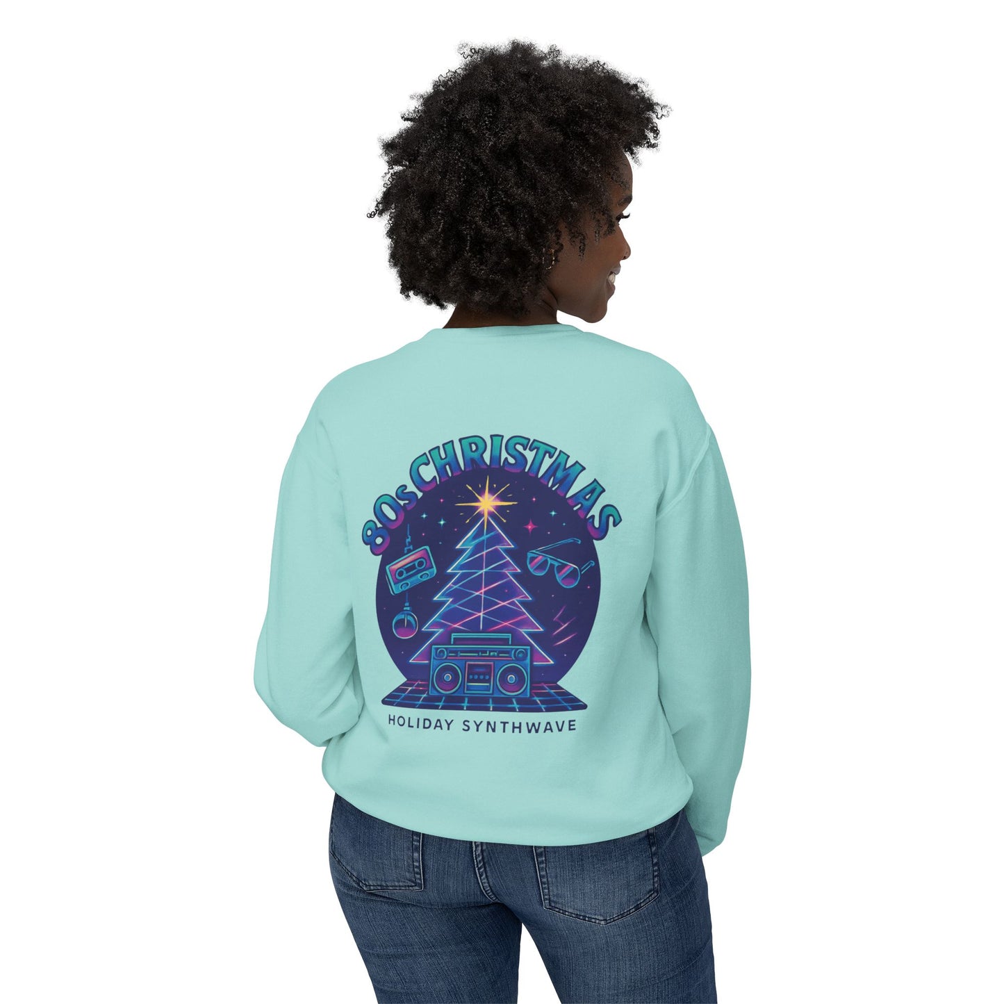 Retro 80s Christmas Sweatshirt – Synthwave Santa Thumbs Up
