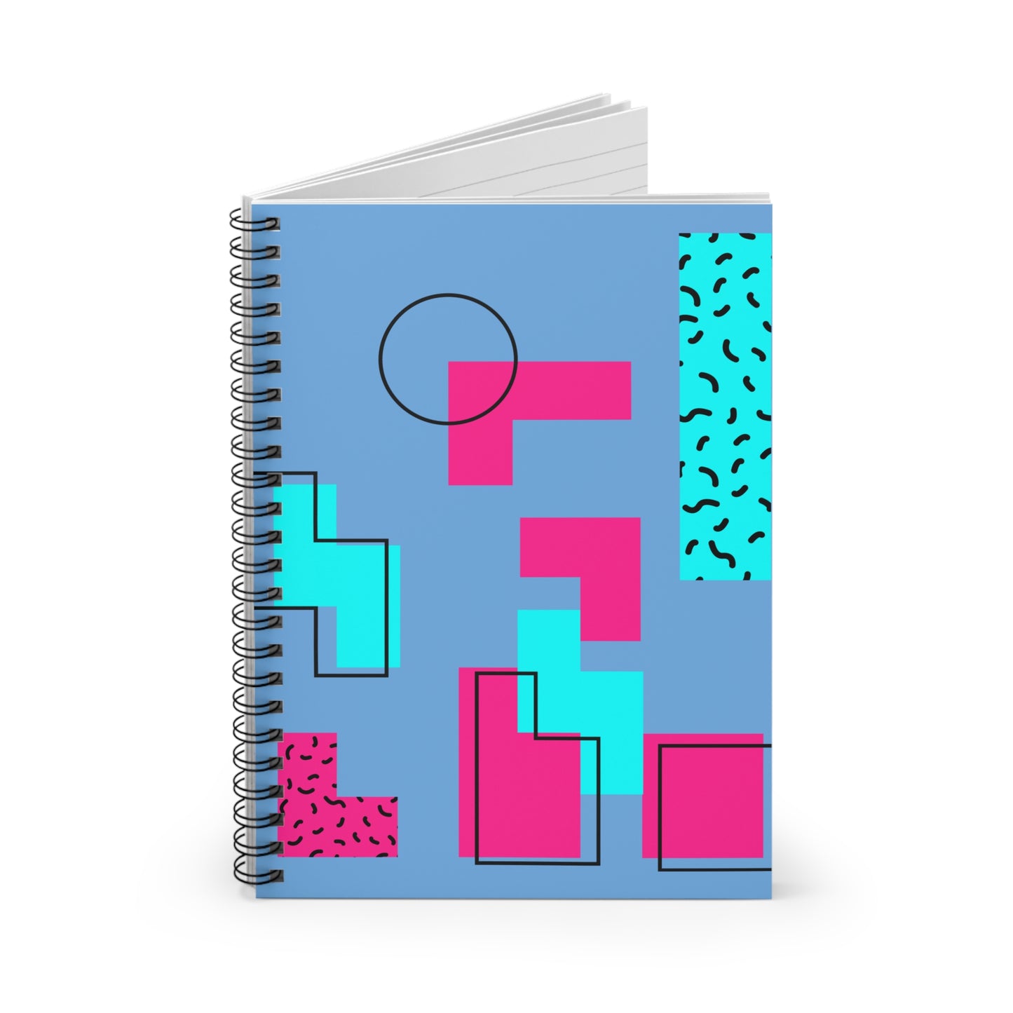 Retro Geometric Spiral Notebook — 80s Memphis Style Ruled Journal