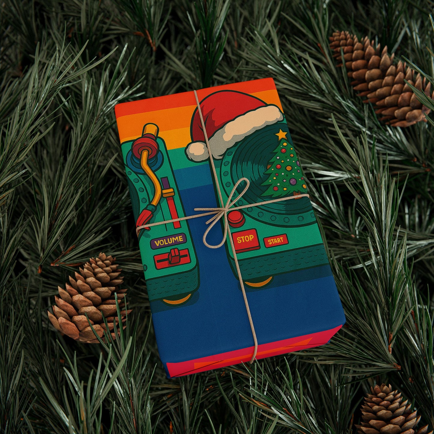 Retro Boombox Christmas Wrapping Paper — Vintage Radio with Santa Hat Holiday Gift Wrap