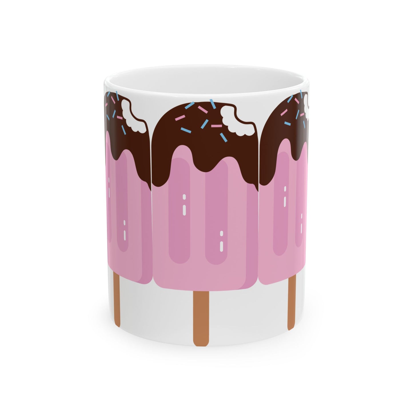 Ice Cream Popsicle Ceramic Mug — Cute Pink Ice Cream Drip Design (11oz, 15oz)