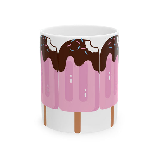 Ice Cream Popsicle Ceramic Mug — Cute Pink Ice Cream Drip Design (11oz, 15oz)