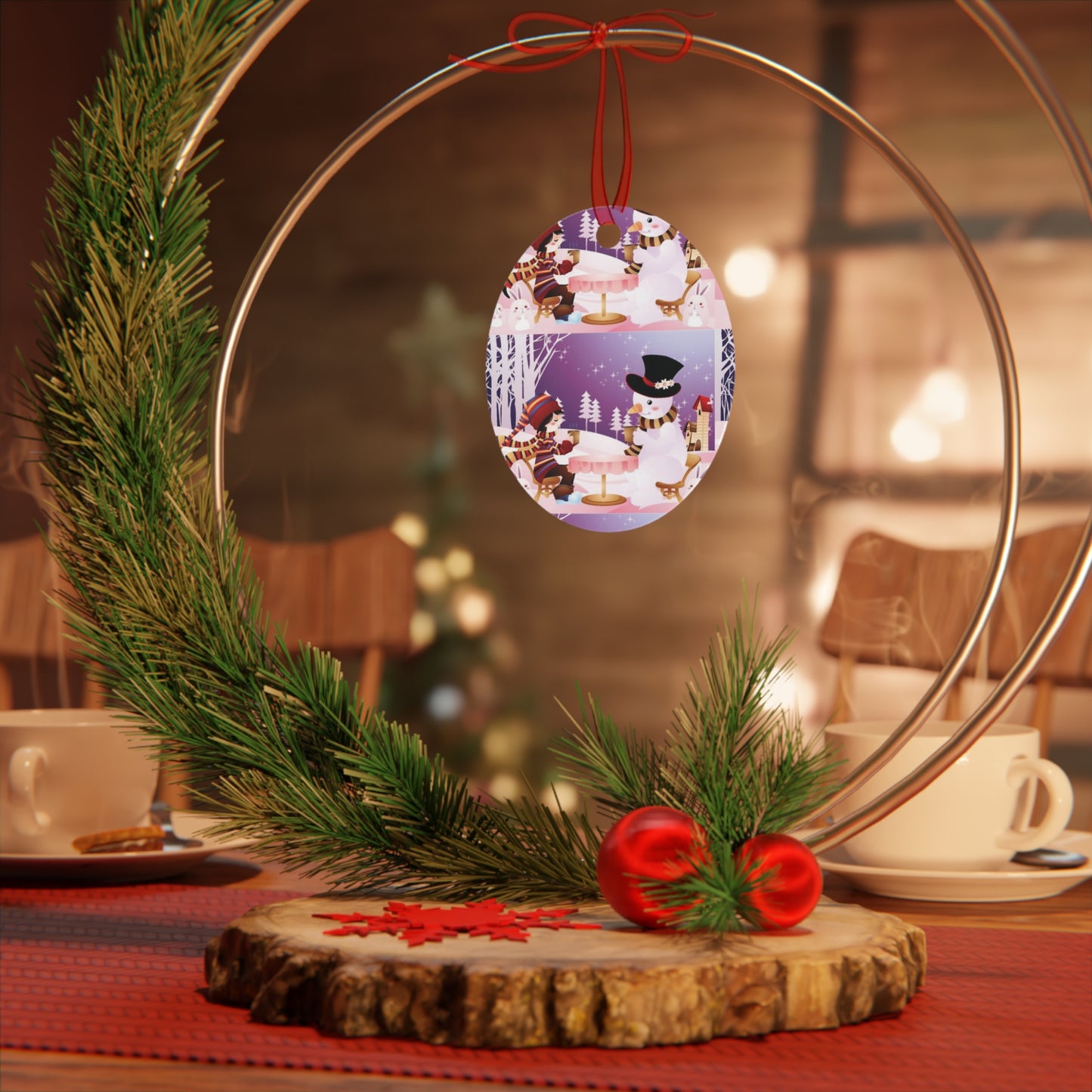 Bell Metal Ornament — Festive Snowman & Snow Globe Holiday Tree Decoration