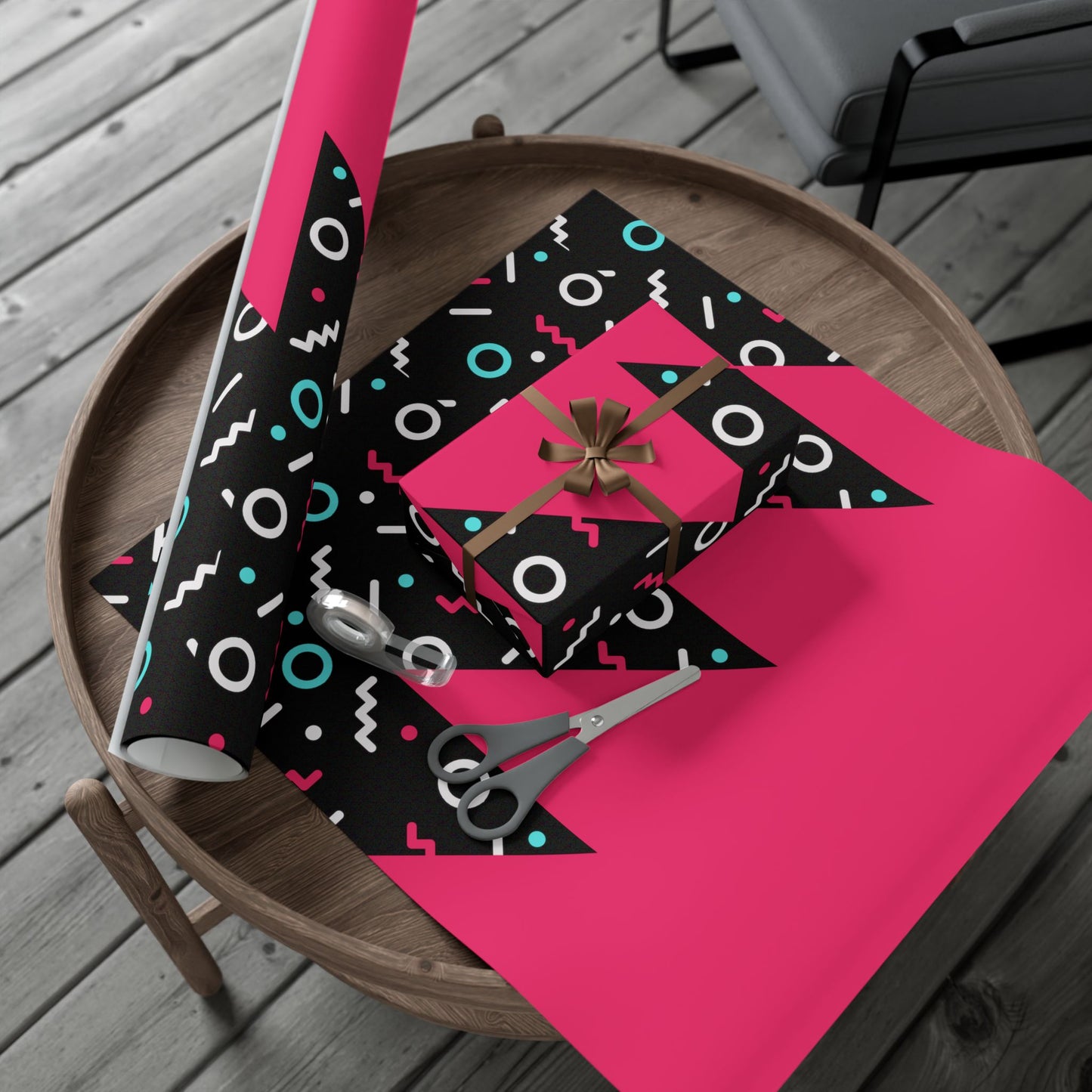 Gift Wrap Paper - Retro Pink & Black Geometric Pattern
