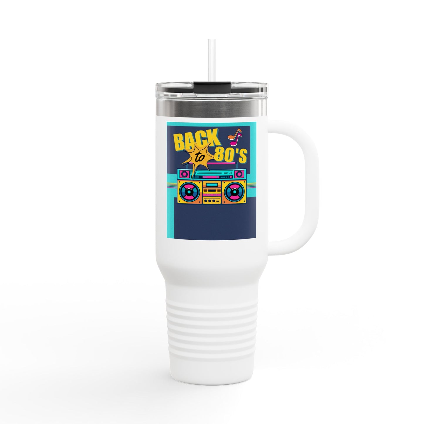 Back to the 80’s Insulated Travel Mug — 40oz Retro Boombox Design