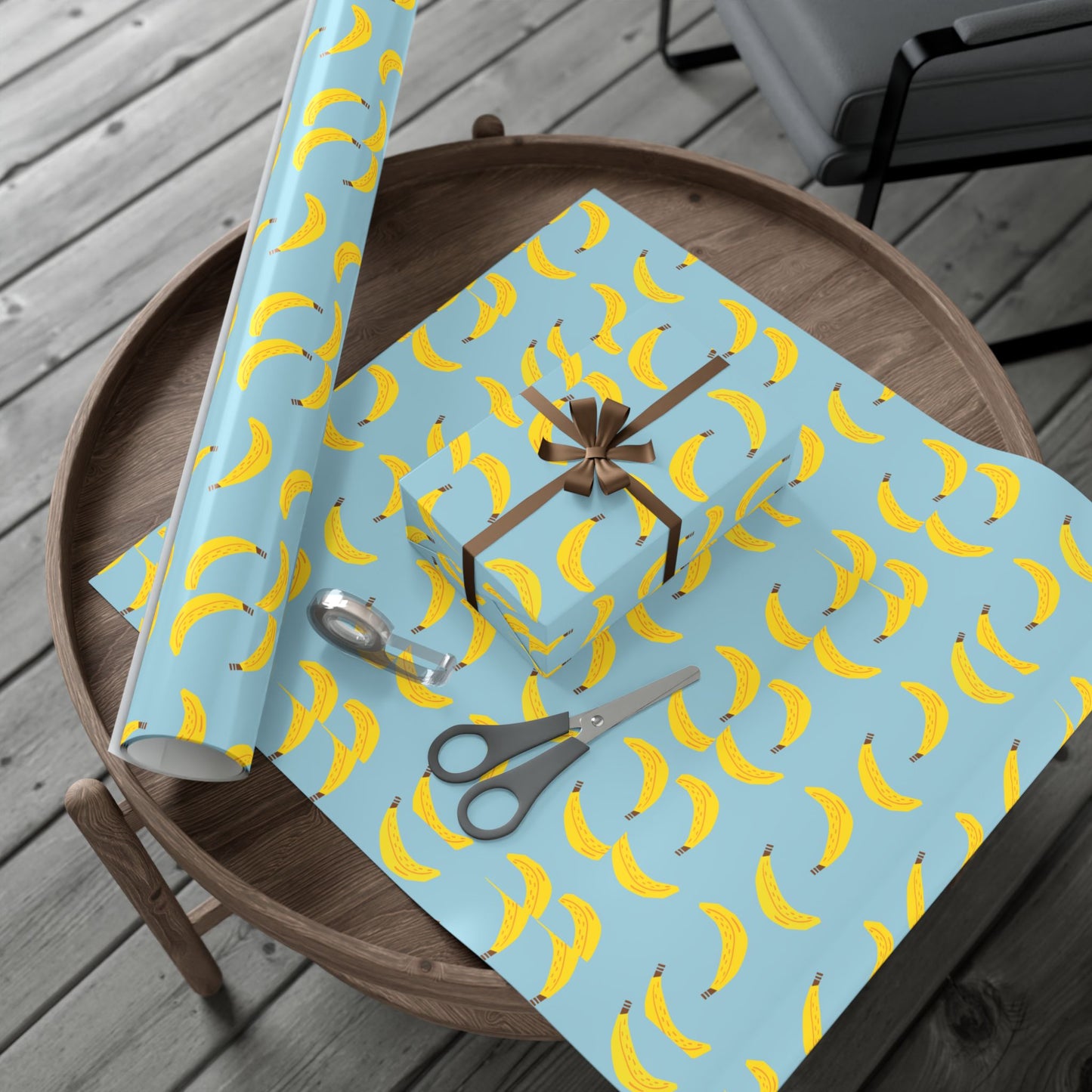 Gift wrapping paper blue and yellow bananas