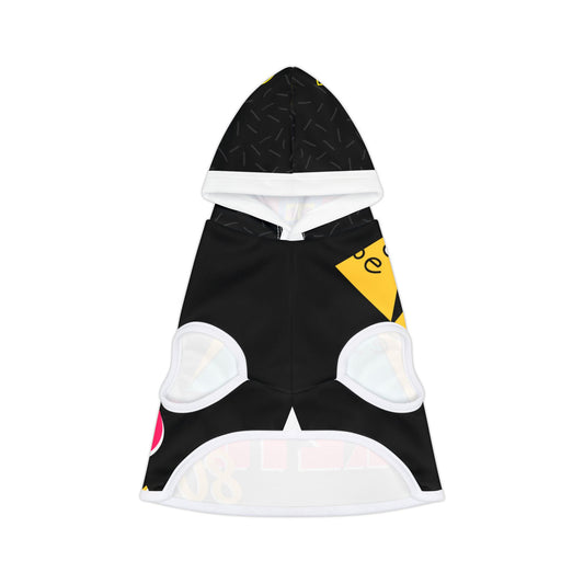 Retro 80s Pet Hoodie – Colorful Mixtape Boom Box Design