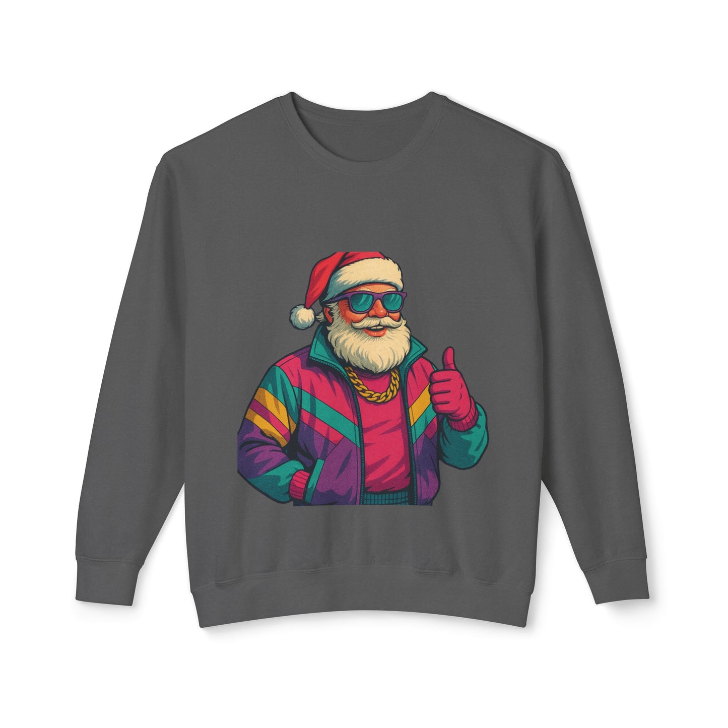 Retro 80s Christmas Sweatshirt – Synthwave Santa Thumbs Up