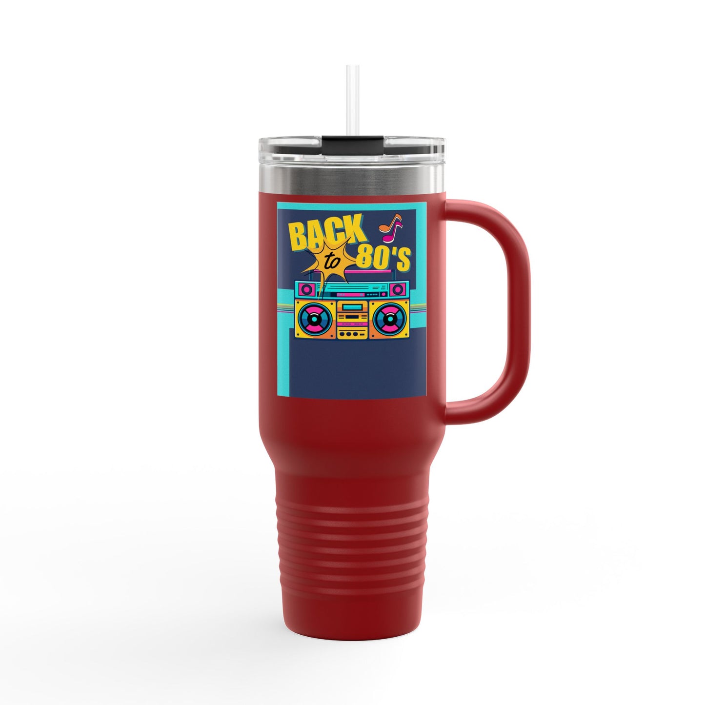 Back to the 80’s Insulated Travel Mug — 40oz Retro Boombox Design
