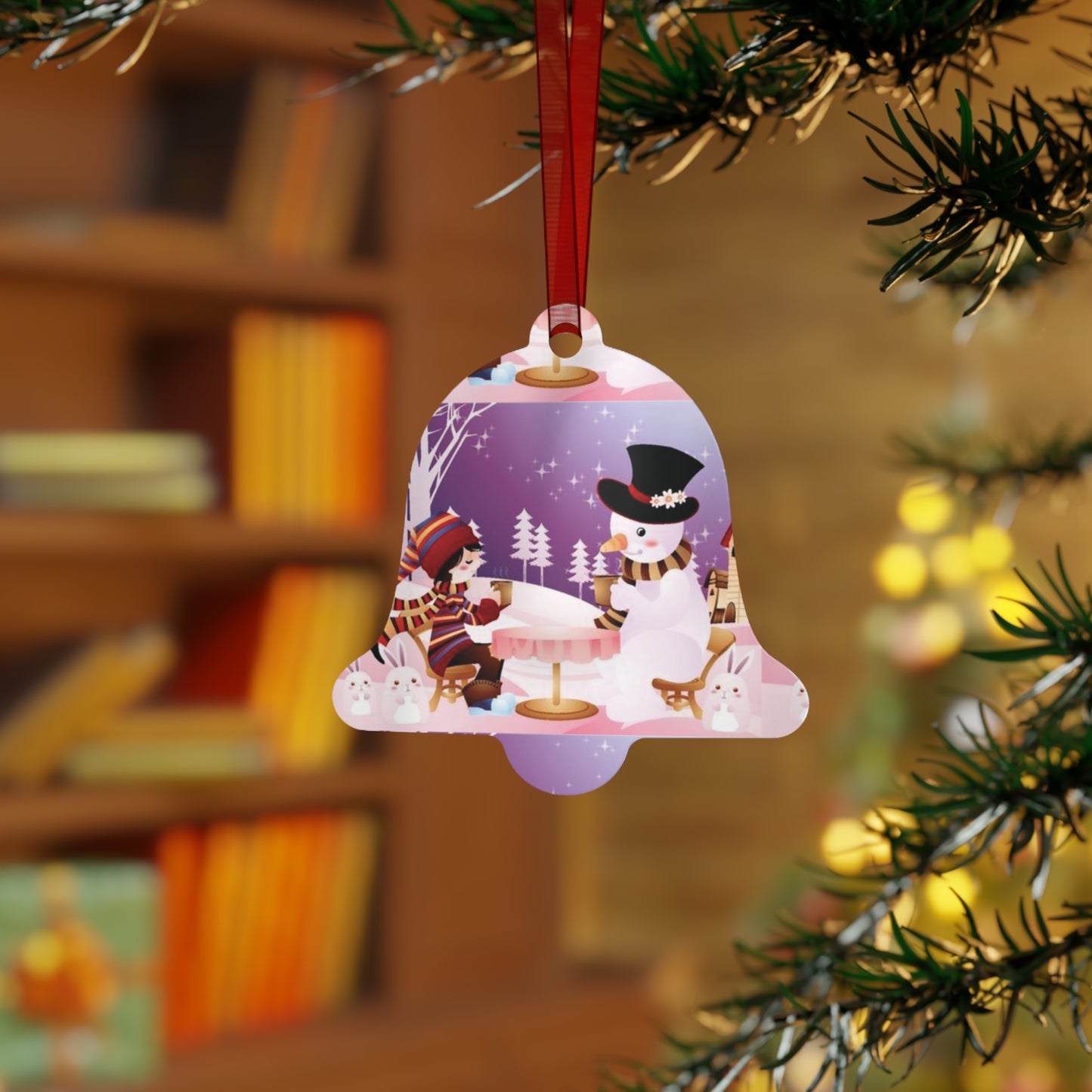 Bell Metal Ornament — Festive Snowman & Snow Globe Holiday Tree Decoration