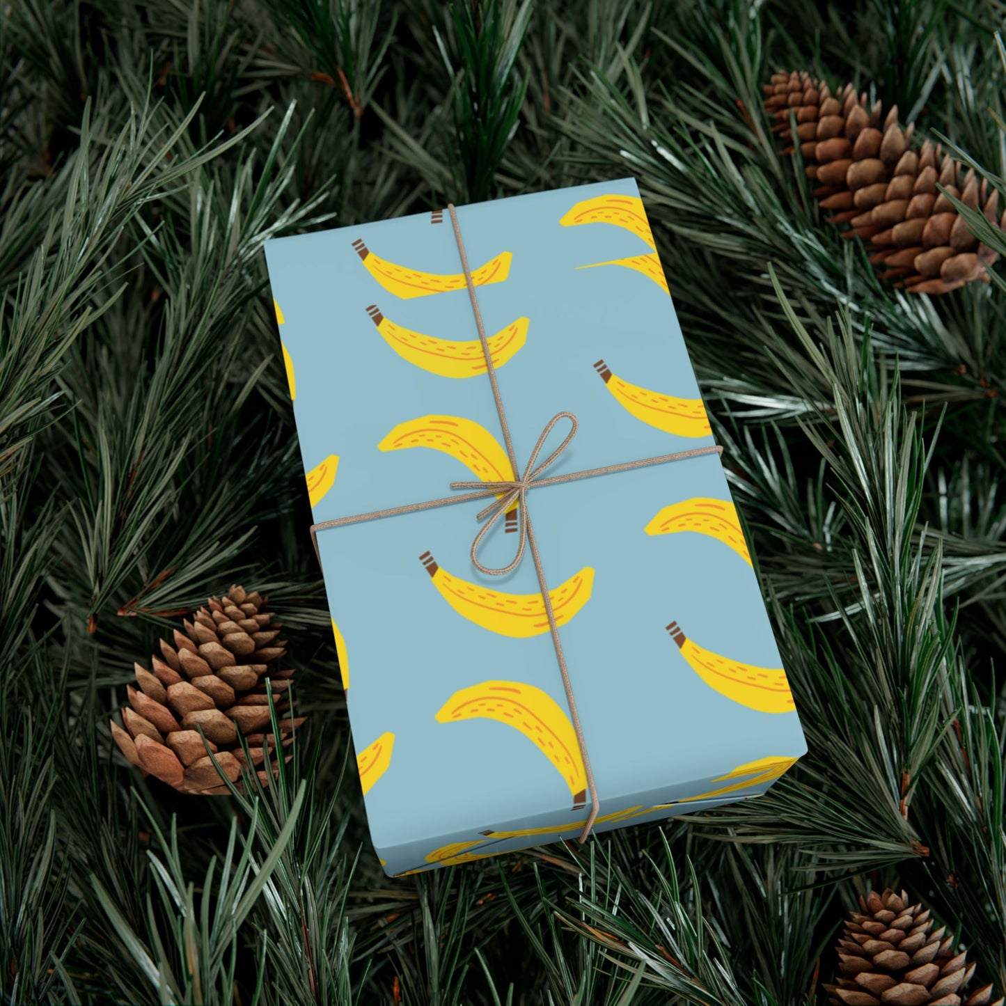 Gift wrapping paper blue and yellow bananas