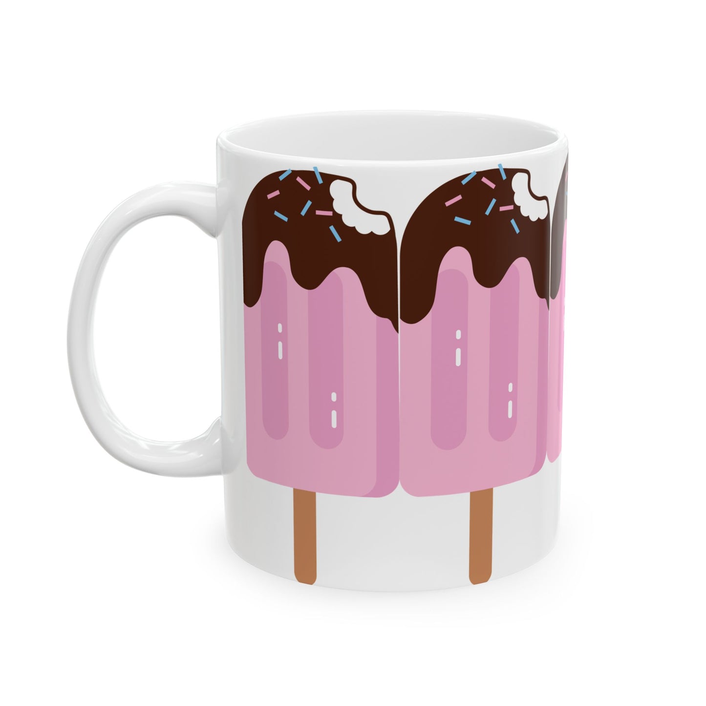 Ice Cream Popsicle Ceramic Mug — Cute Pink Ice Cream Drip Design (11oz, 15oz)