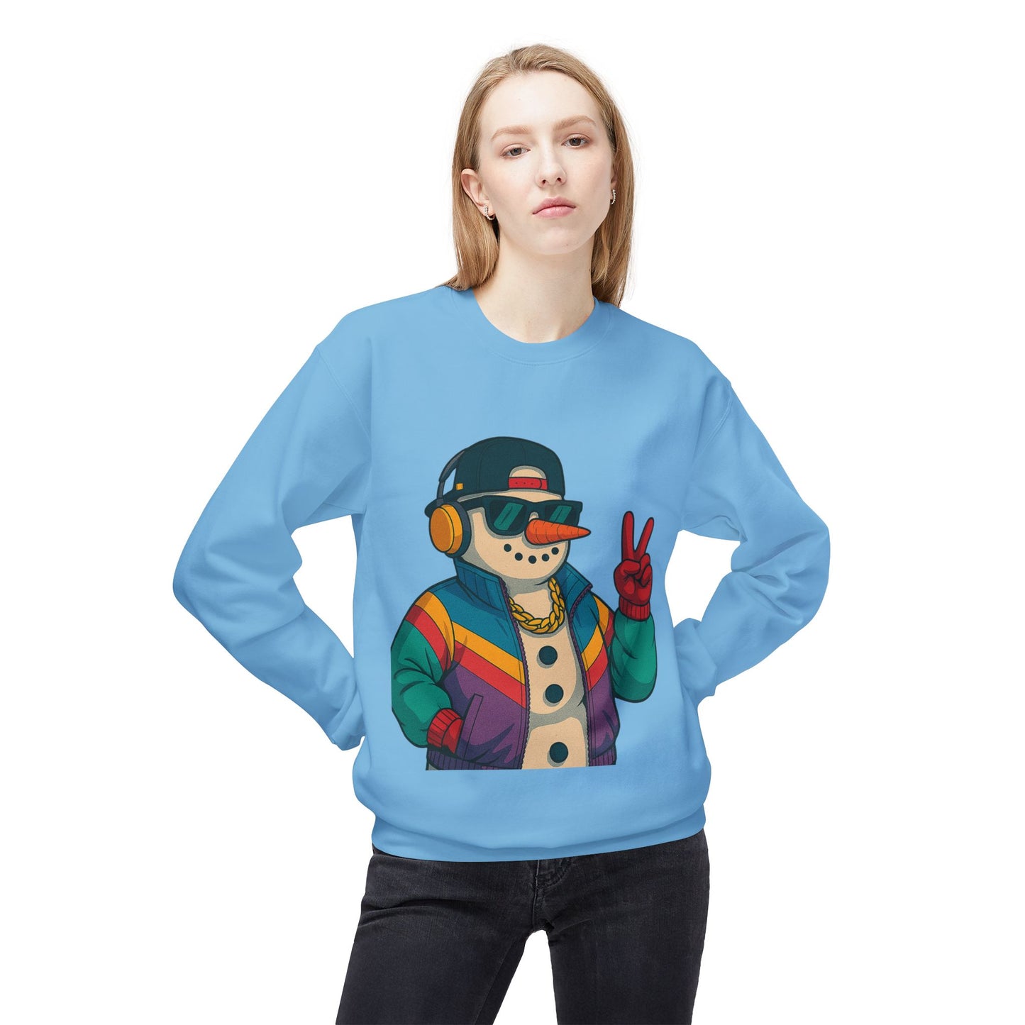 Retro 80s Christmas Sweatshirt – Holiday Synthwave Snowman Crewneck