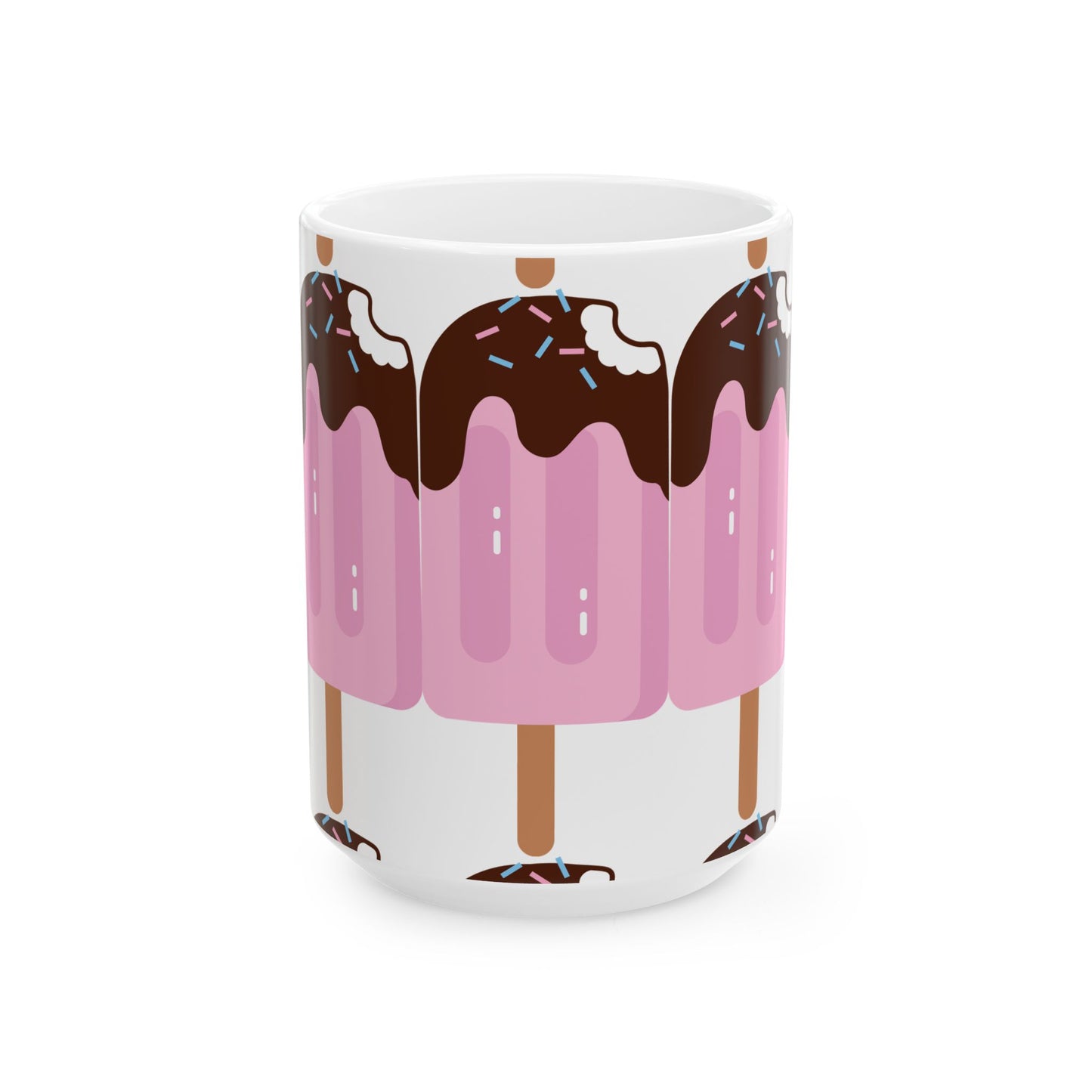 Ice Cream Popsicle Ceramic Mug — Cute Pink Ice Cream Drip Design (11oz, 15oz)