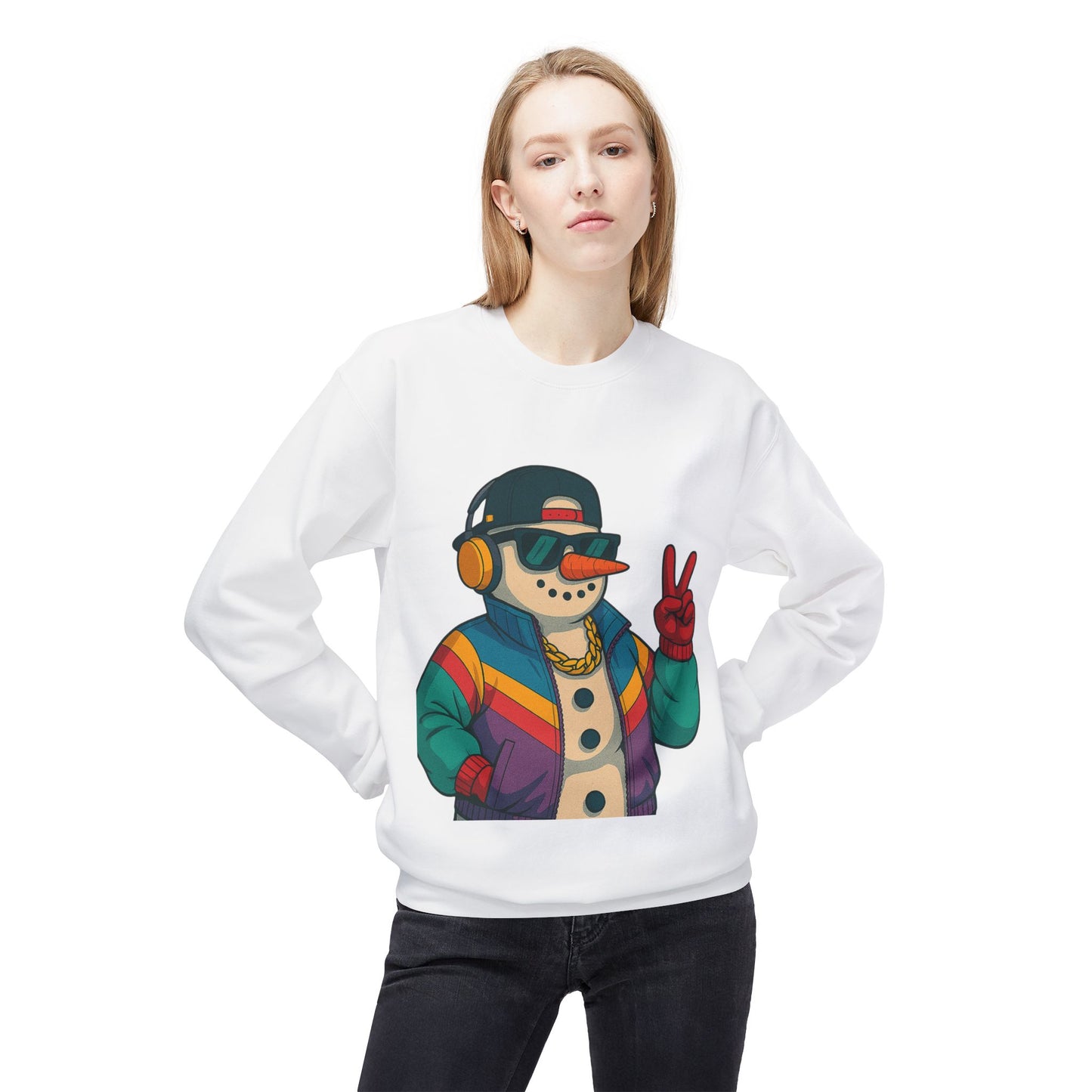 Retro 80s Christmas Sweatshirt – Holiday Synthwave Snowman Crewneck