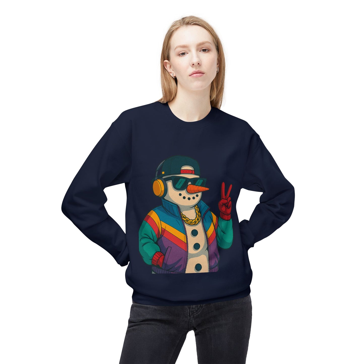 Retro 80s Christmas Sweatshirt – Holiday Synthwave Snowman Crewneck
