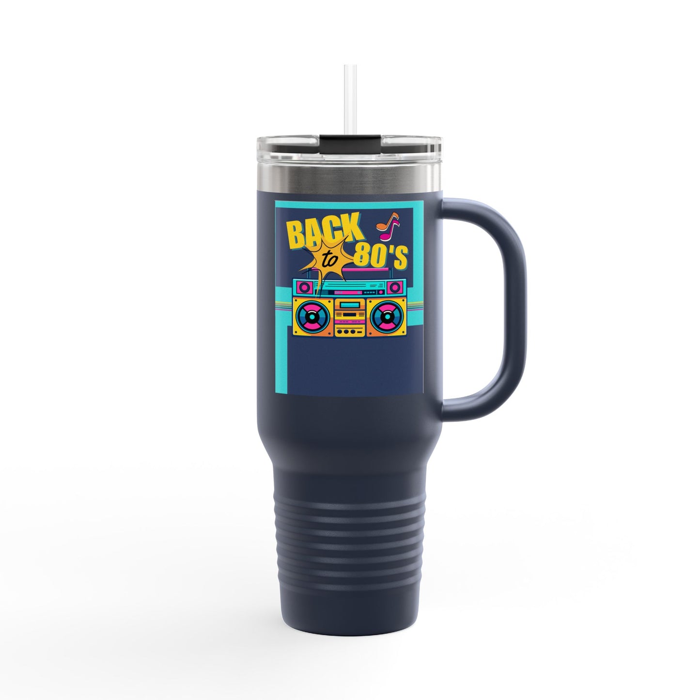 Back to the 80’s Insulated Travel Mug — 40oz Retro Boombox Design