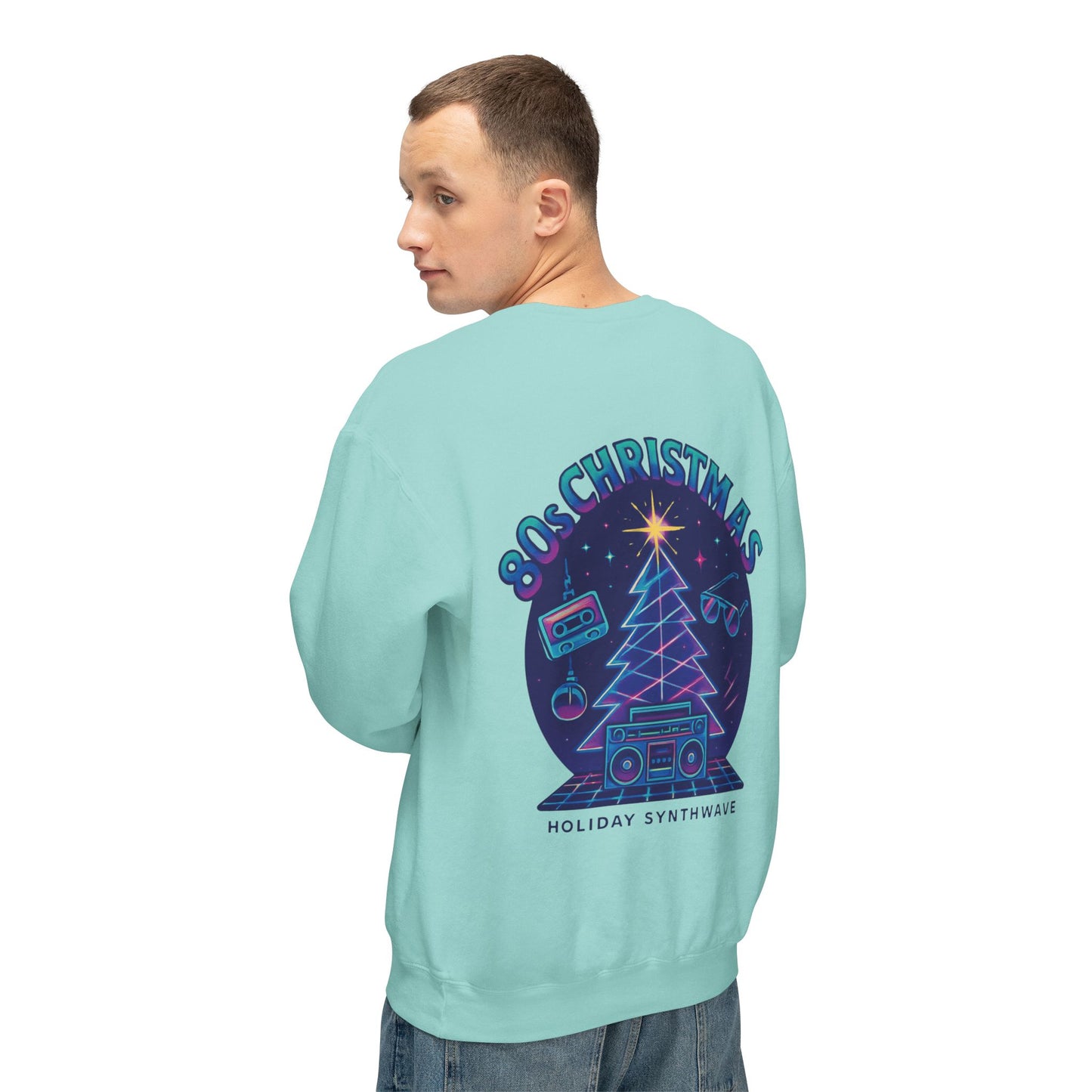 Retro 80s Christmas Sweatshirt – Synthwave Santa Thumbs Up