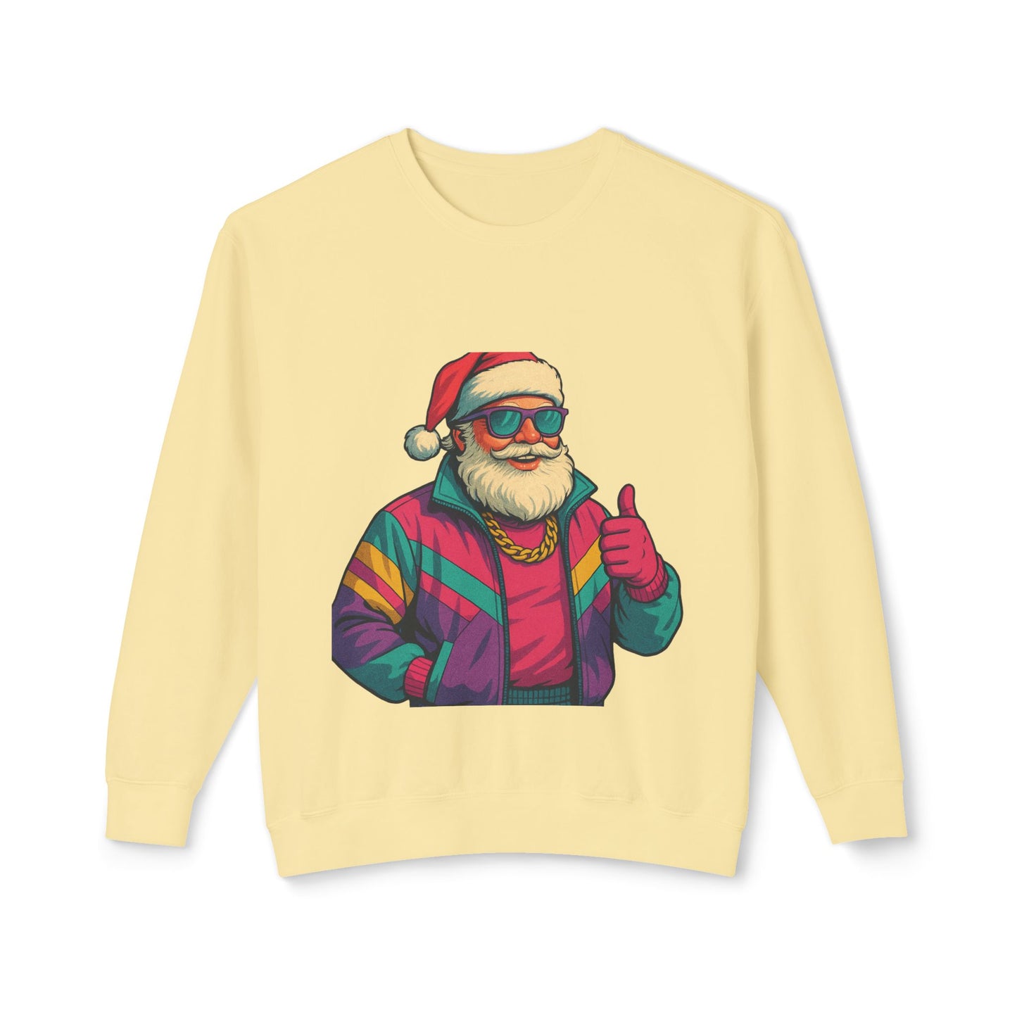 Retro 80s Christmas Sweatshirt – Synthwave Santa Thumbs Up