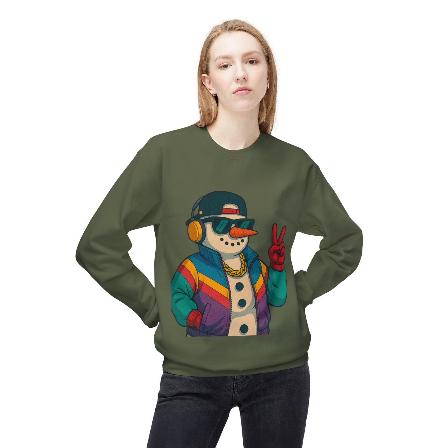 Retro 80s Christmas Sweatshirt – Holiday Synthwave Snowman Crewneck