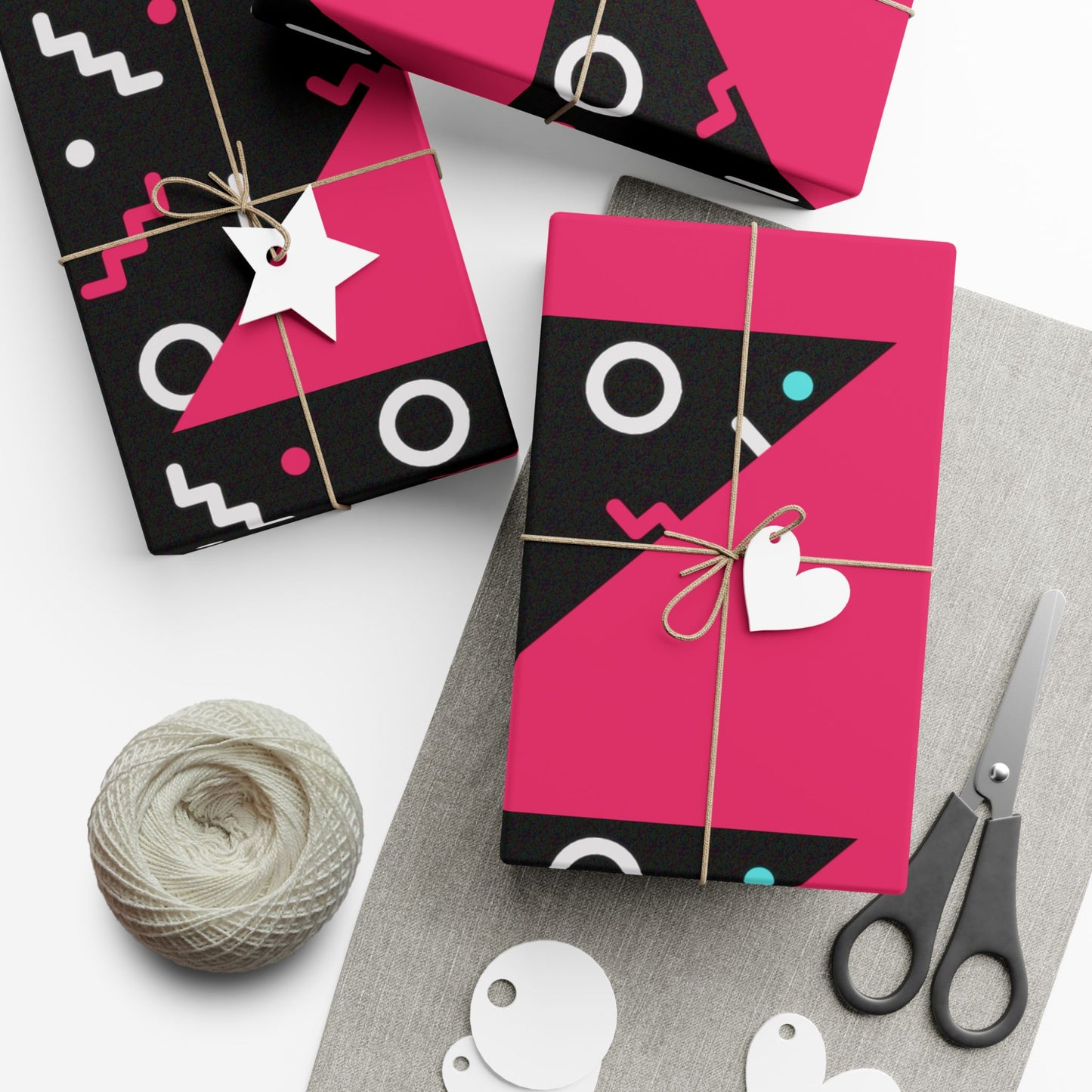 Gift Wrap Paper - Retro Pink & Black Geometric Pattern