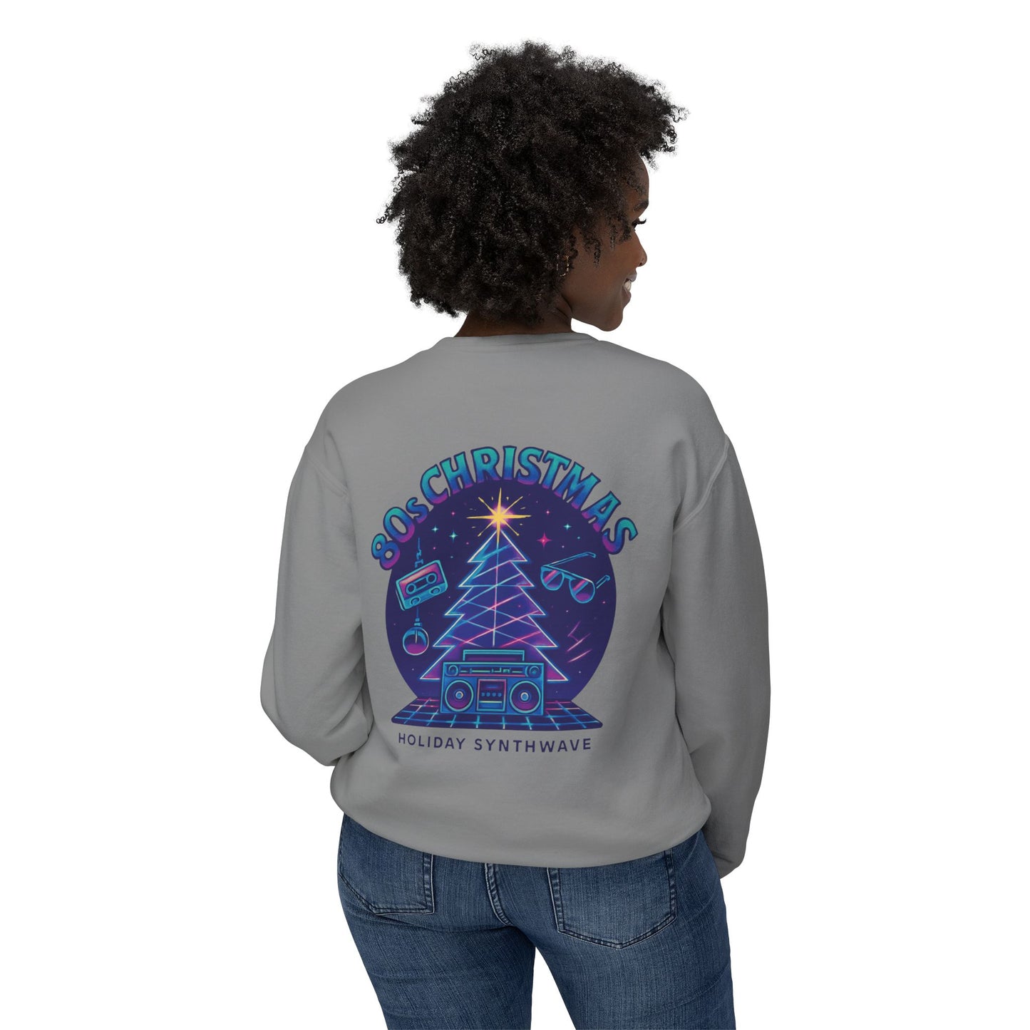 Retro 80s Christmas Sweatshirt – Synthwave Santa Thumbs Up