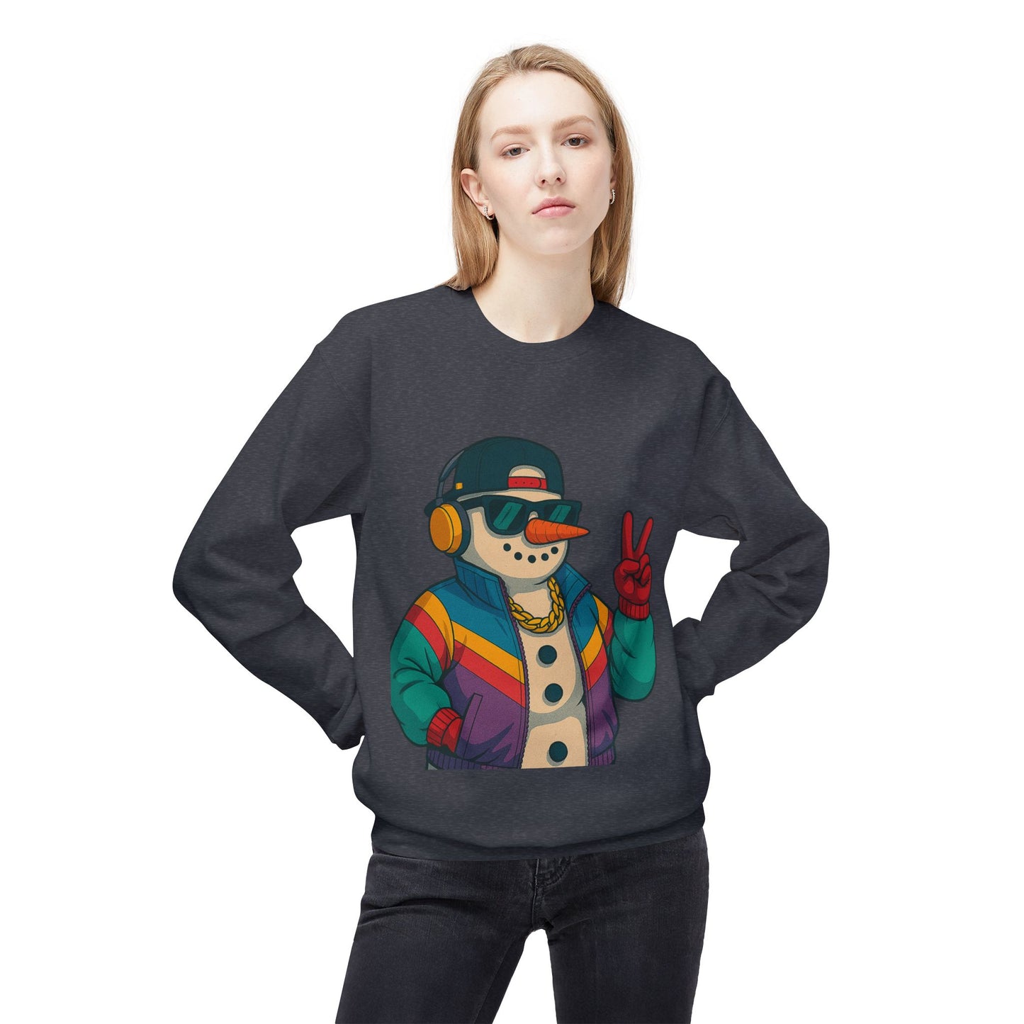 Retro 80s Christmas Sweatshirt – Holiday Synthwave Snowman Crewneck