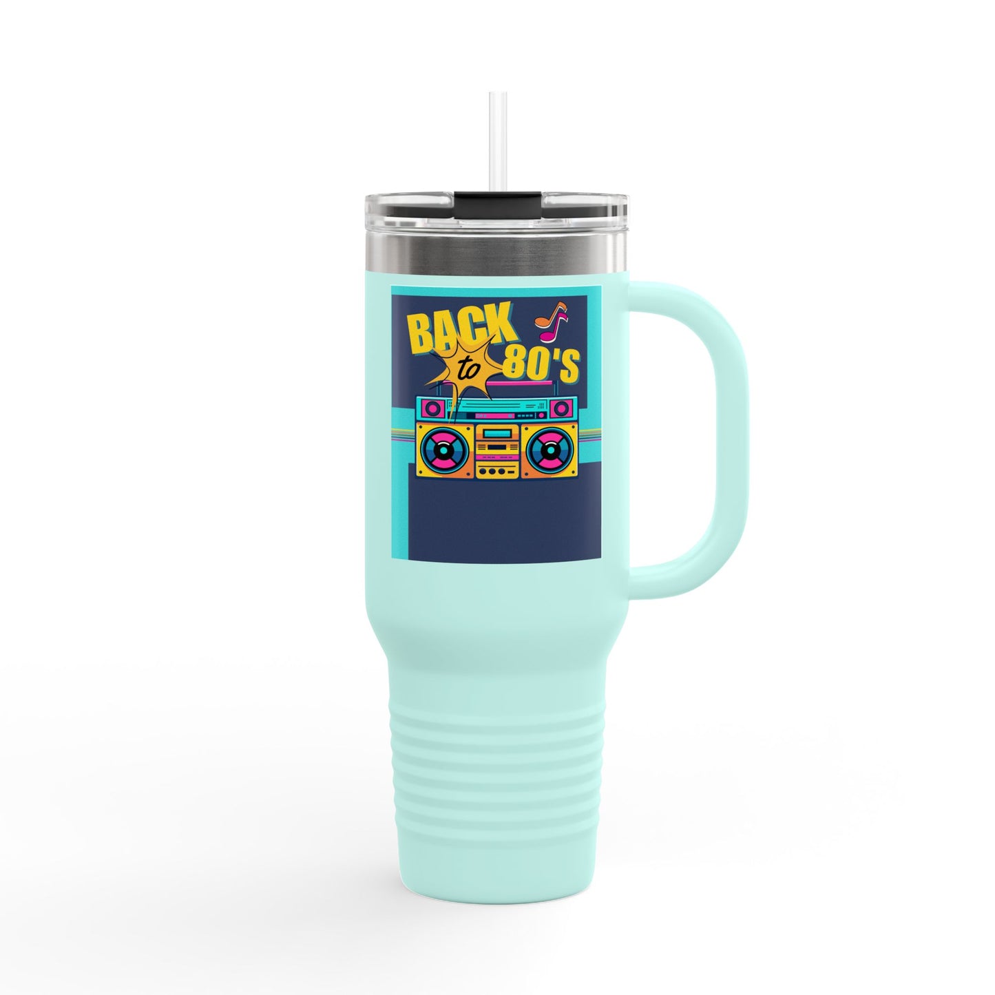 Back to the 80’s Insulated Travel Mug — 40oz Retro Boombox Design