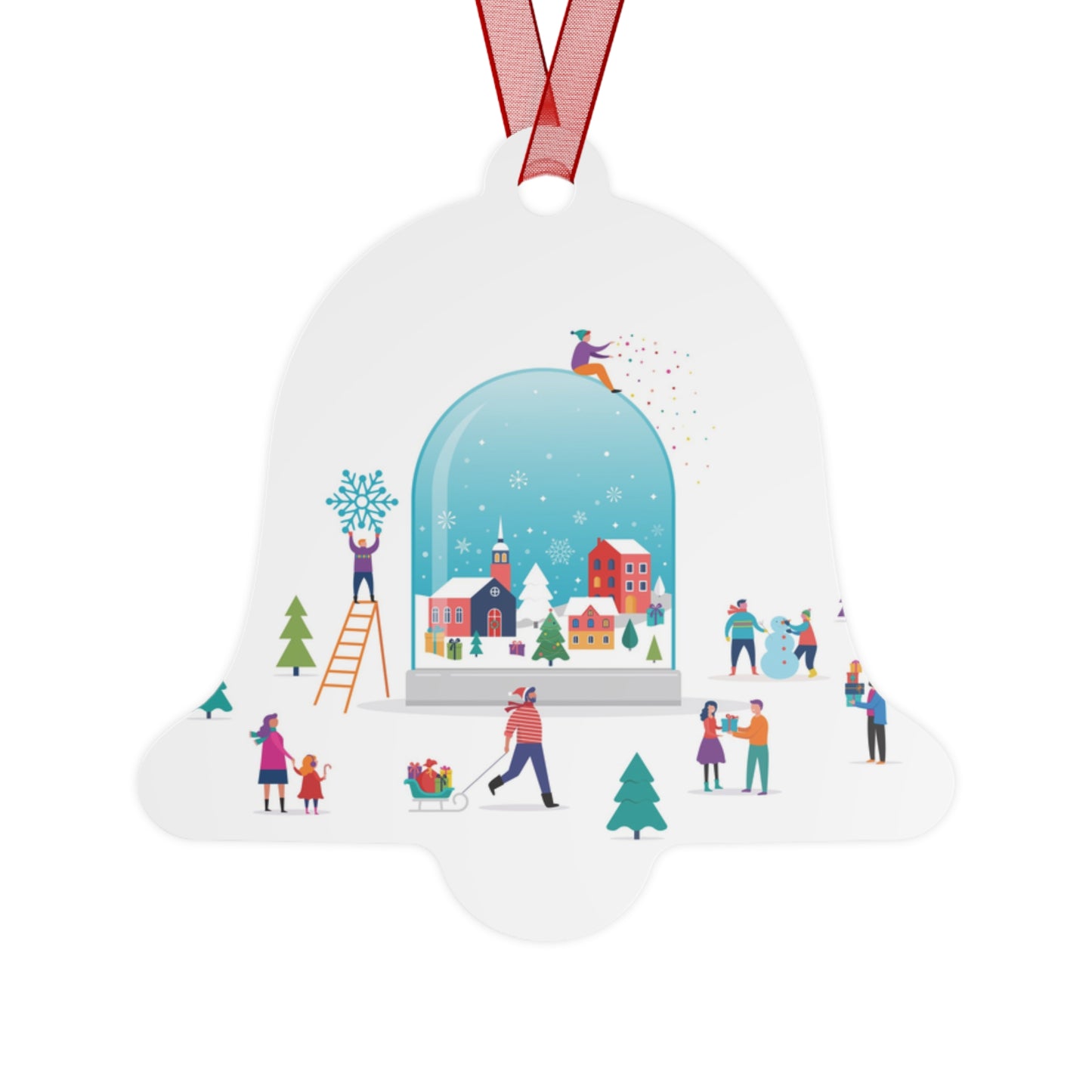 Bell Metal Ornament — Festive Snowman & Snow Globe Holiday Tree Decoration