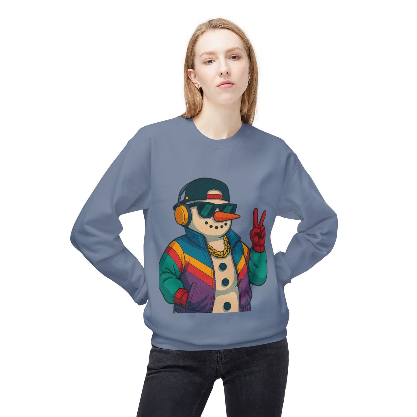 Retro 80s Christmas Sweatshirt – Holiday Synthwave Snowman Crewneck