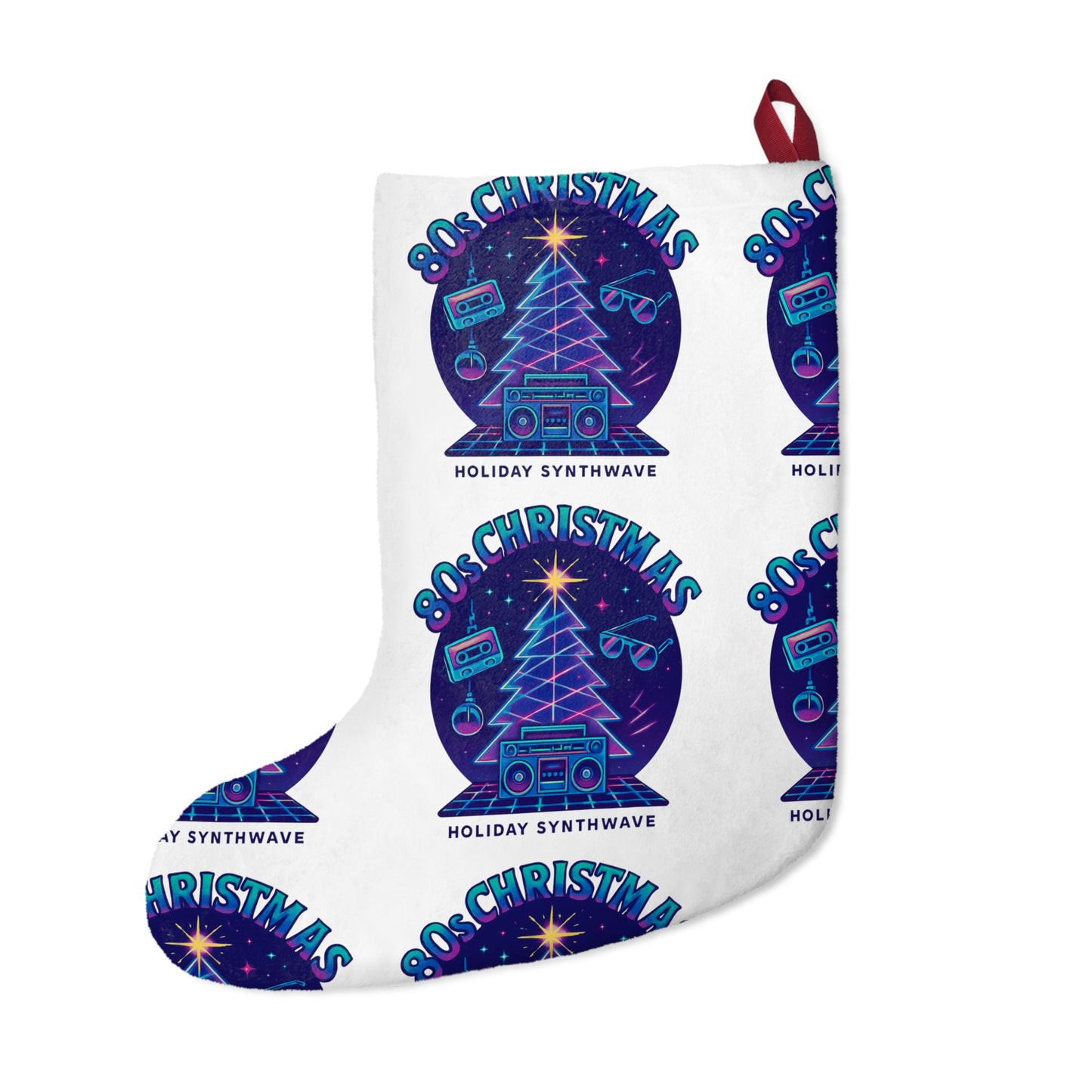 Retro Synthwave Christmas Stocking - Holiday Synthwave Music Tree Design