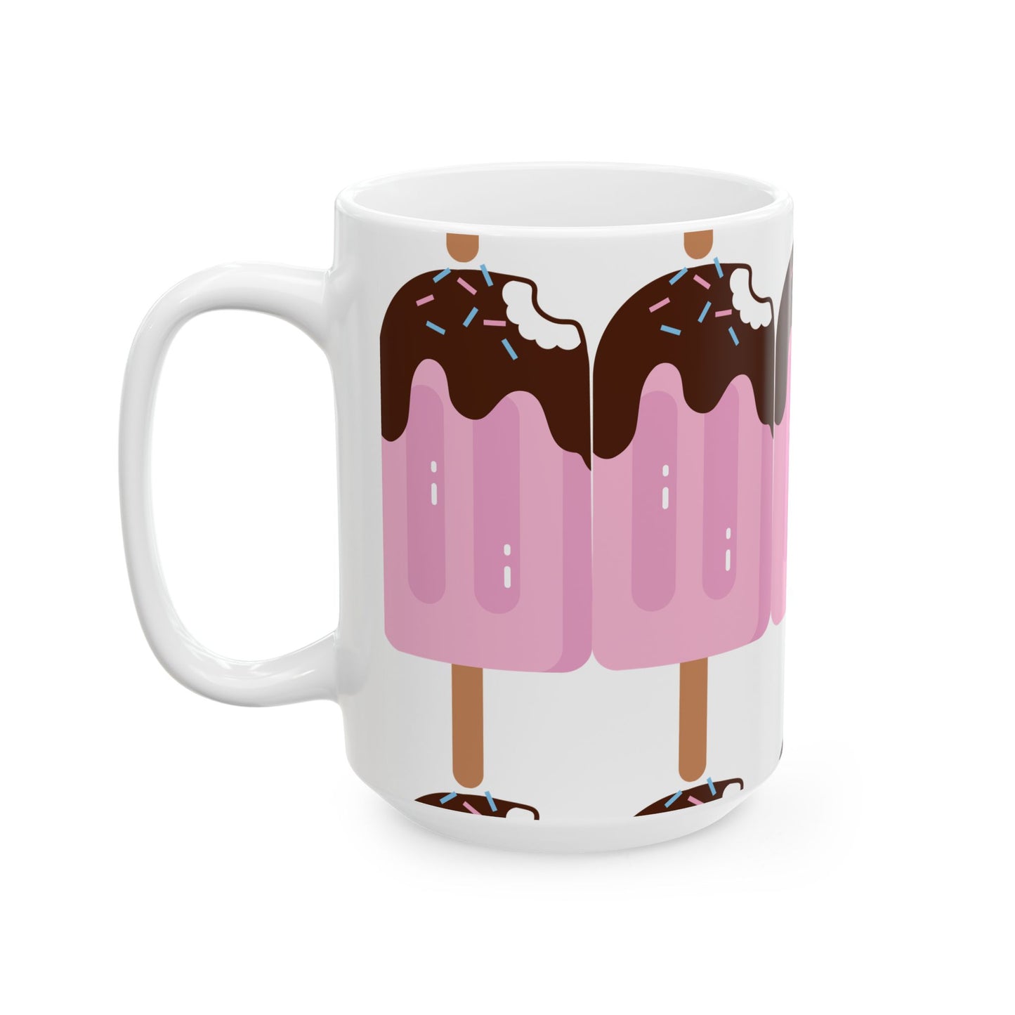 Ice Cream Popsicle Ceramic Mug — Cute Pink Ice Cream Drip Design (11oz, 15oz)
