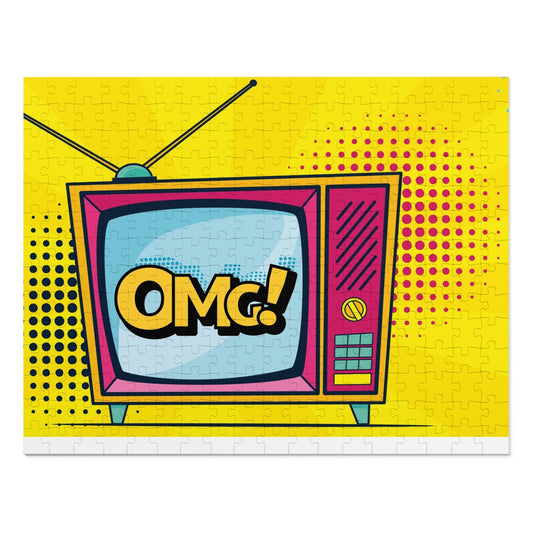 Retro TV OMG! Jigsaw Puzzle with Tin - Fun & Colorful 500-Piece Puzzle for Friends & Family