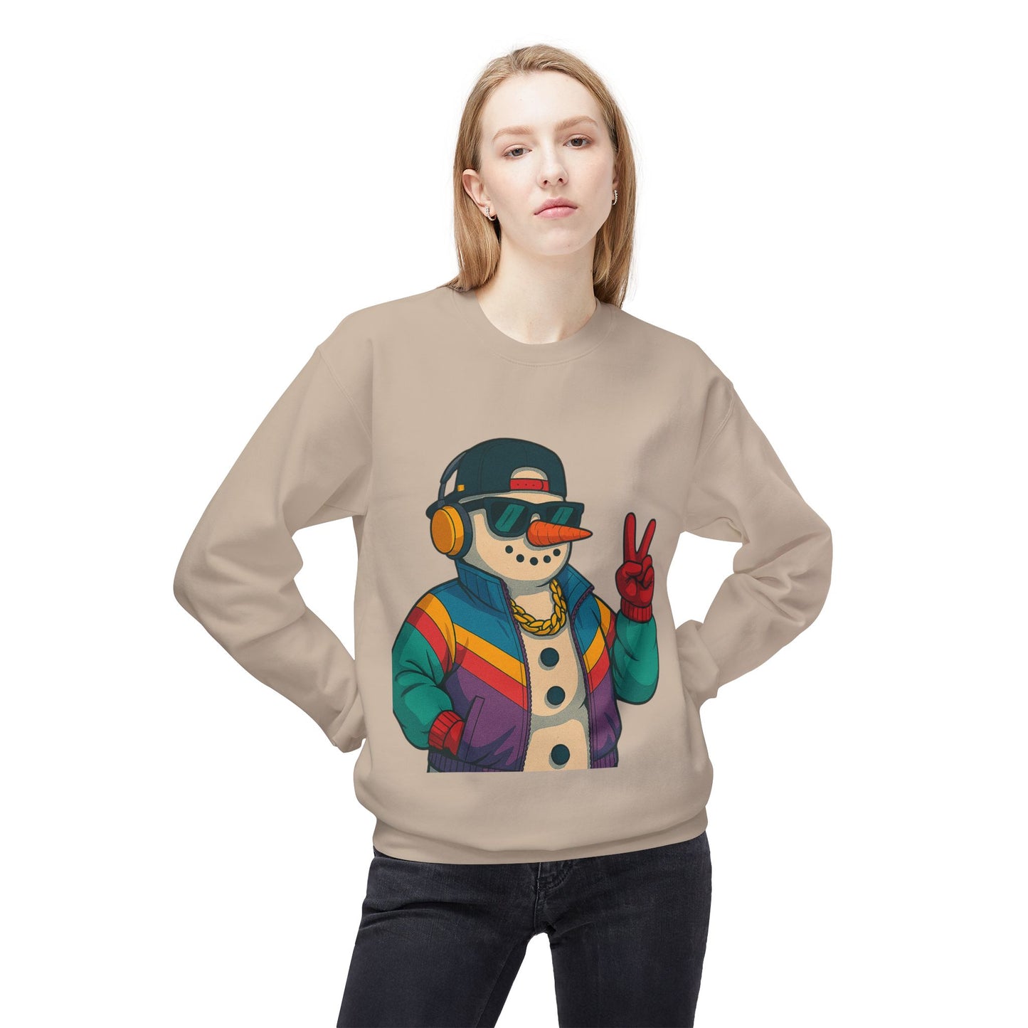 Retro 80s Christmas Sweatshirt – Holiday Synthwave Snowman Crewneck