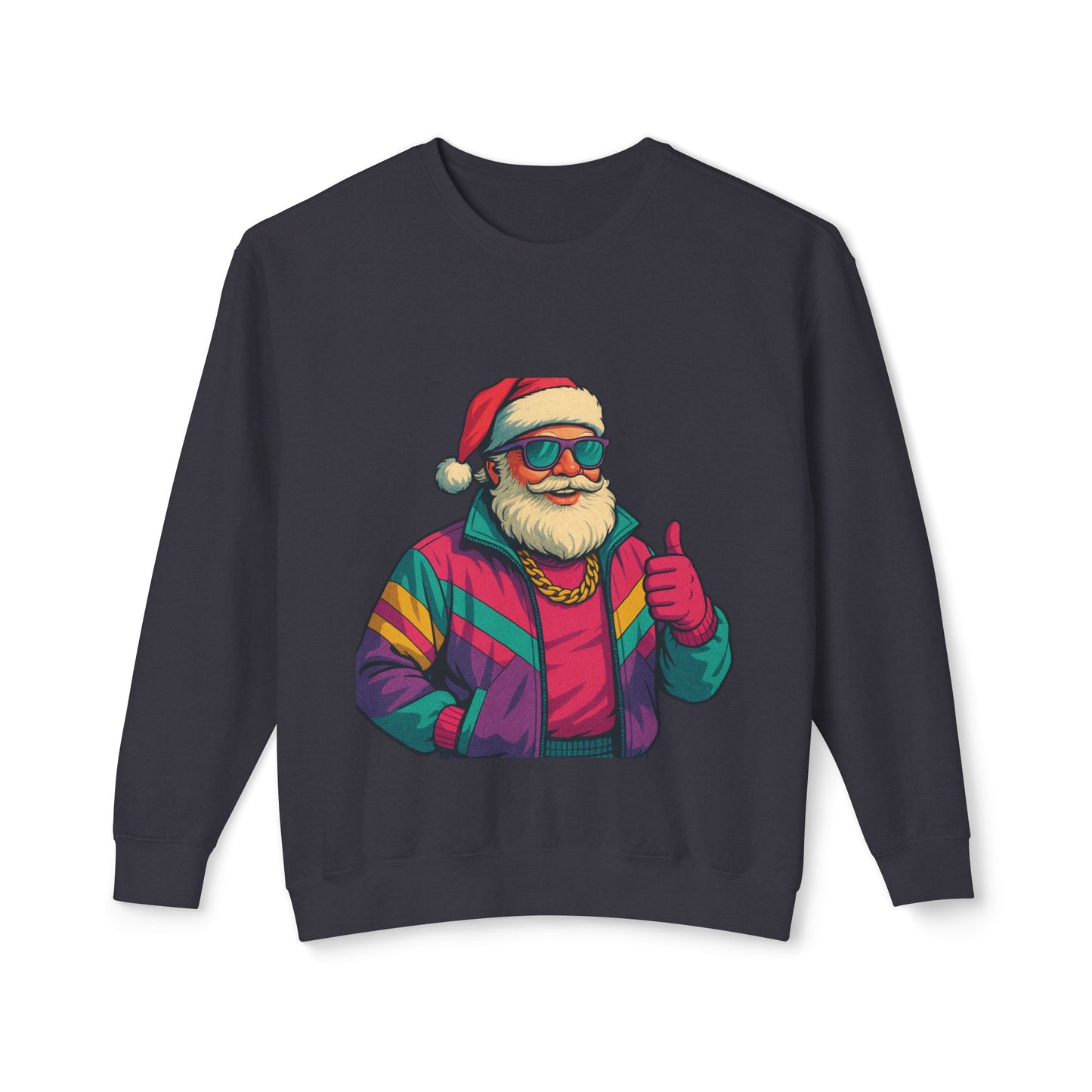 Retro 80s Christmas Sweatshirt – Synthwave Santa Thumbs Up