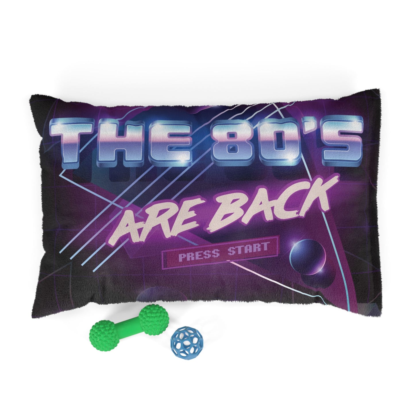 Retro 80s 'The 80's Are Back' Pet Bed – Neon Arcade Dog & Cat Cushion