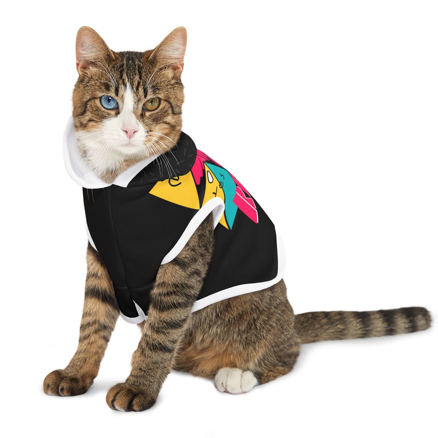 Retro 80s Pet Hoodie – Colorful Mixtape Boom Box Design