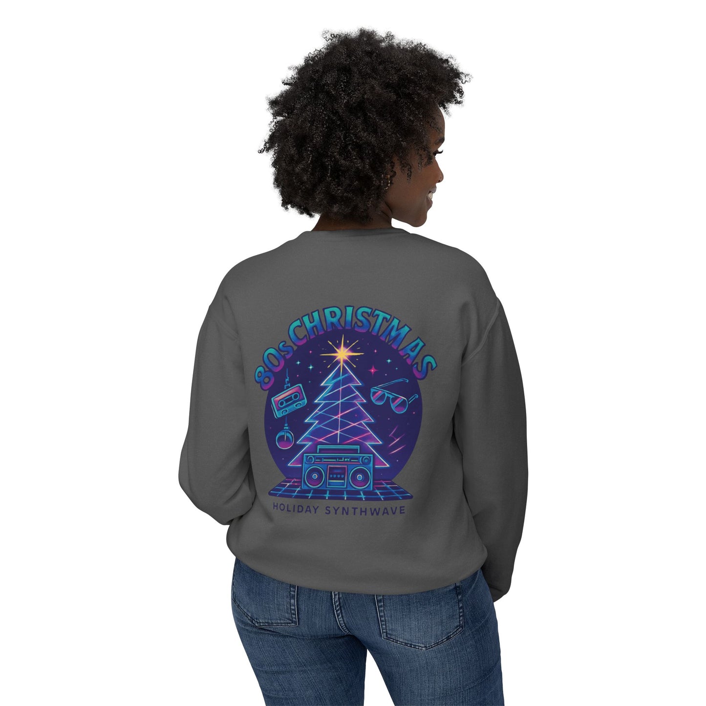 Retro 80s Christmas Sweatshirt – Synthwave Santa Thumbs Up