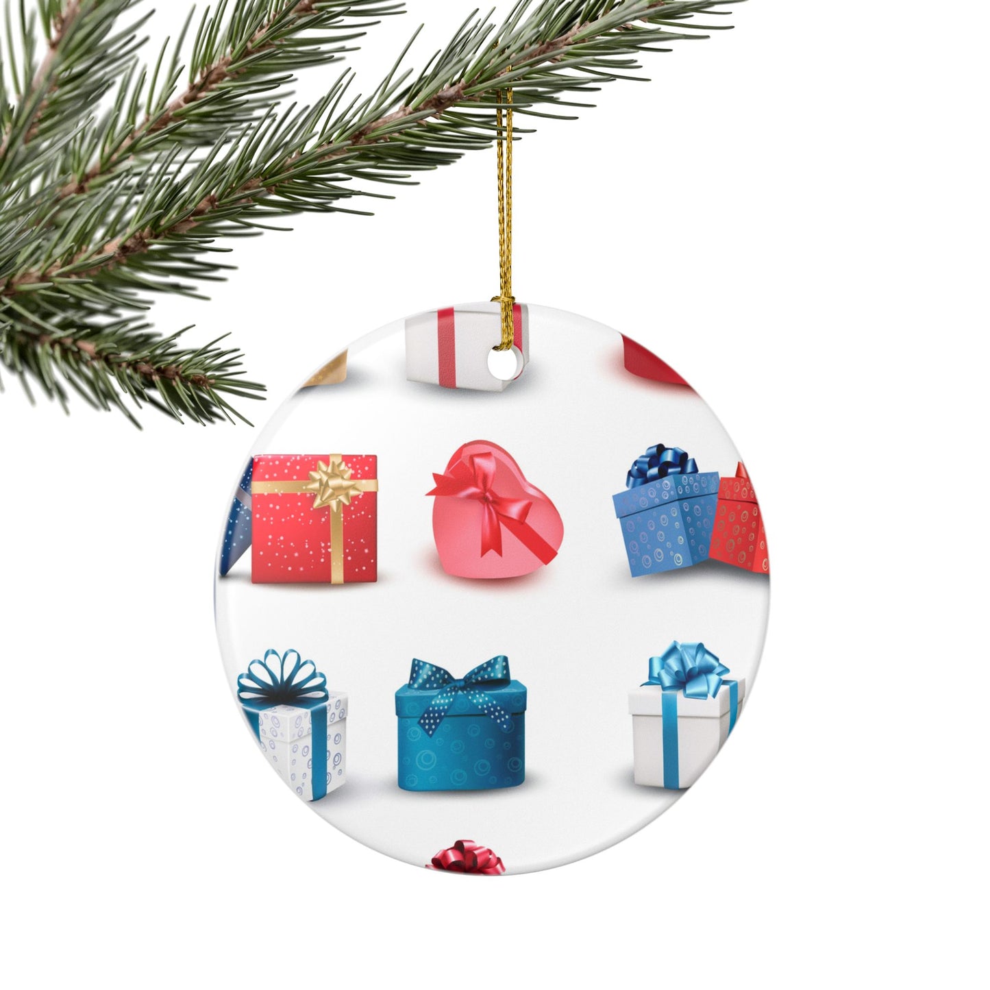 Gift Box Pattern Ceramic Ornament — Holiday Christmas Tree Decoration