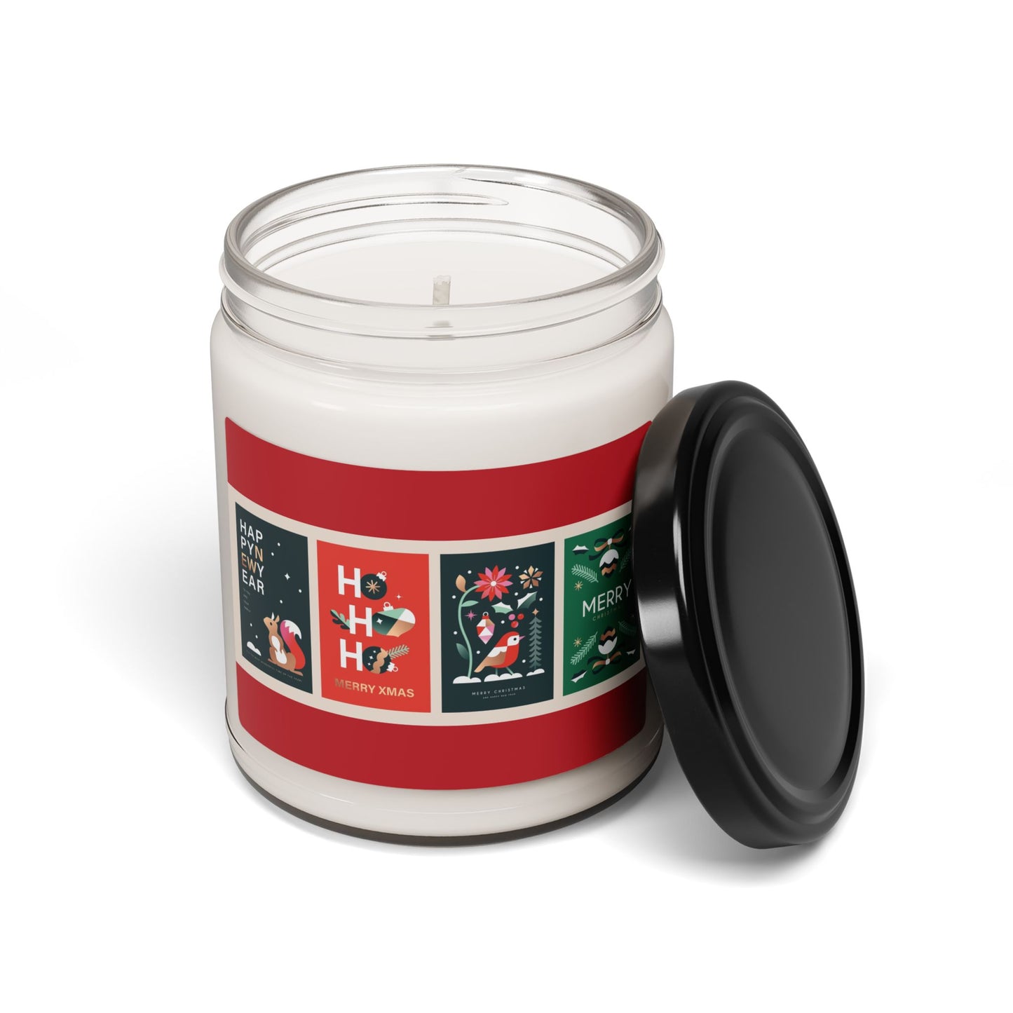 Holiday Greeting Soy Candle — 9oz Christmas Scented Jar (Ho Ho Ho, Merry)