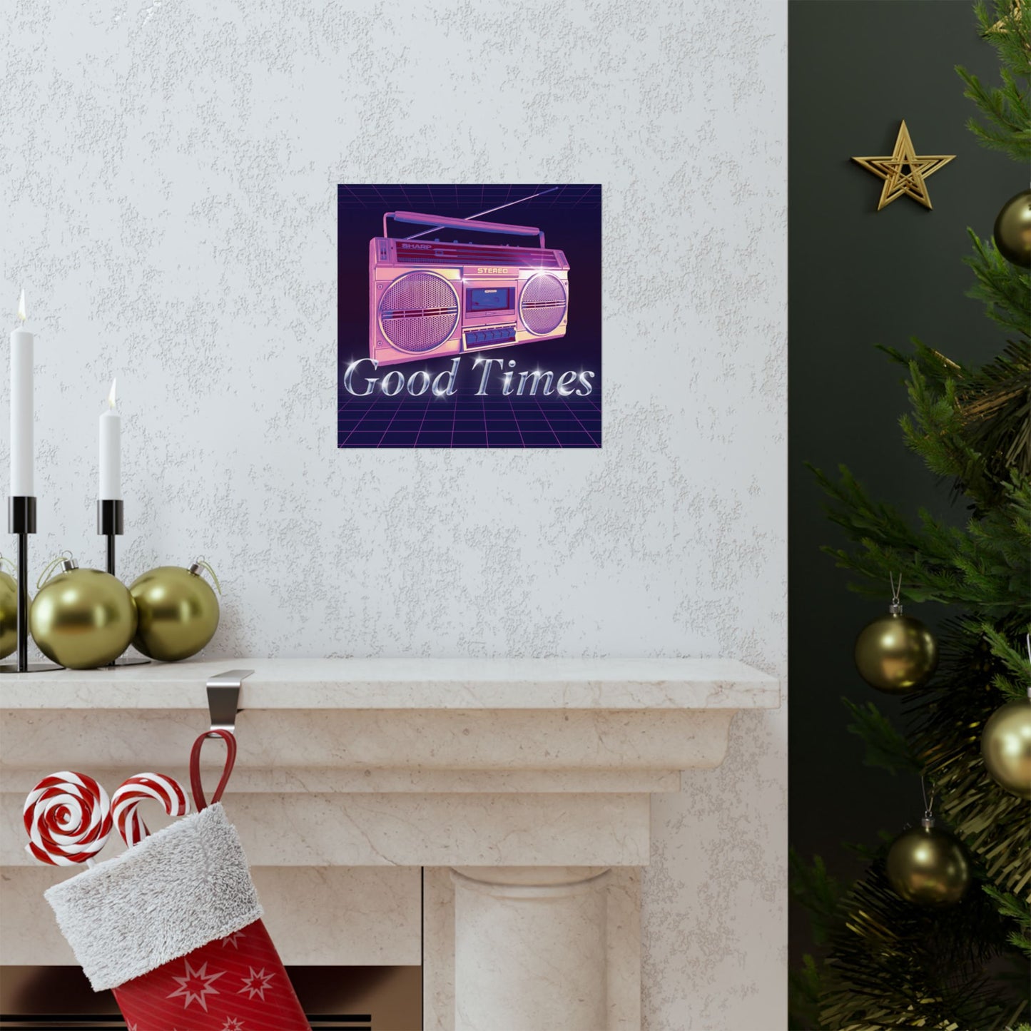 Retro Boombox 'Good Times' Matte Poster — 80s Vintage Wall Art