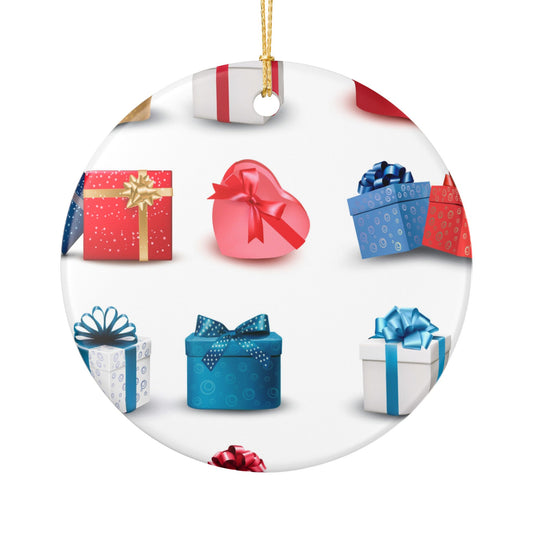Gift Box Pattern Ceramic Ornament — Holiday Christmas Tree Decoration