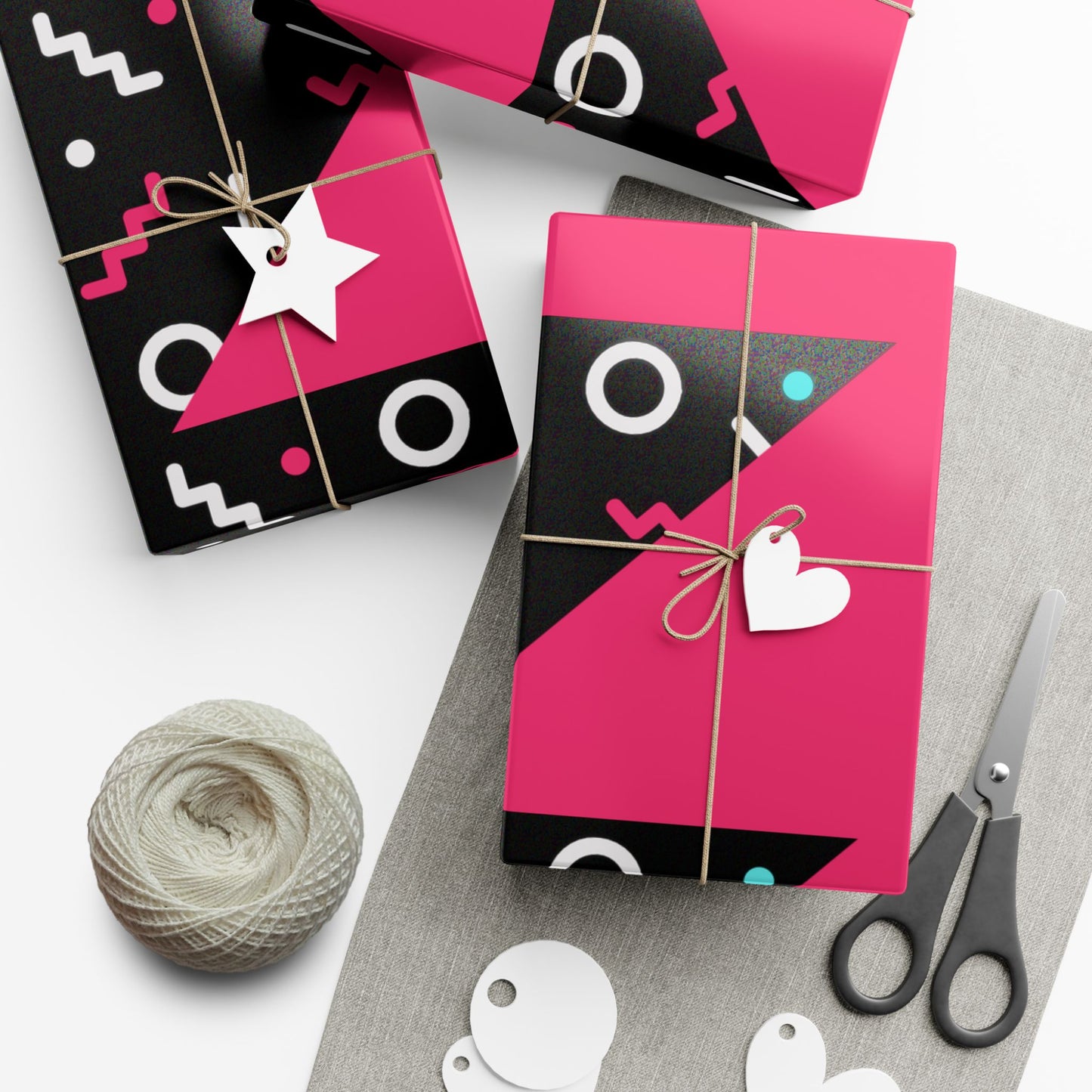 Gift Wrap Paper - Retro Pink & Black Geometric Pattern