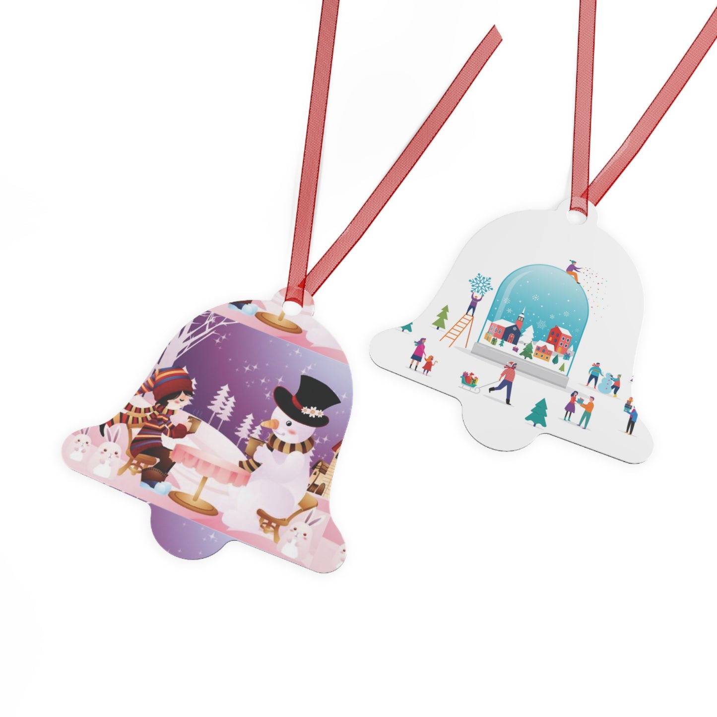 Bell Metal Ornament — Festive Snowman & Snow Globe Holiday Tree Decoration