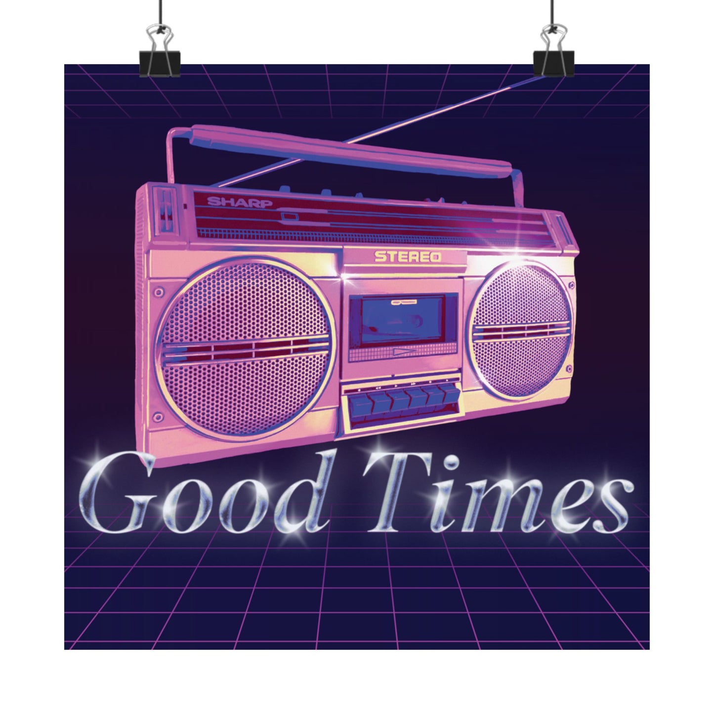 Retro Boombox 'Good Times' Matte Poster — 80s Vintage Wall Art