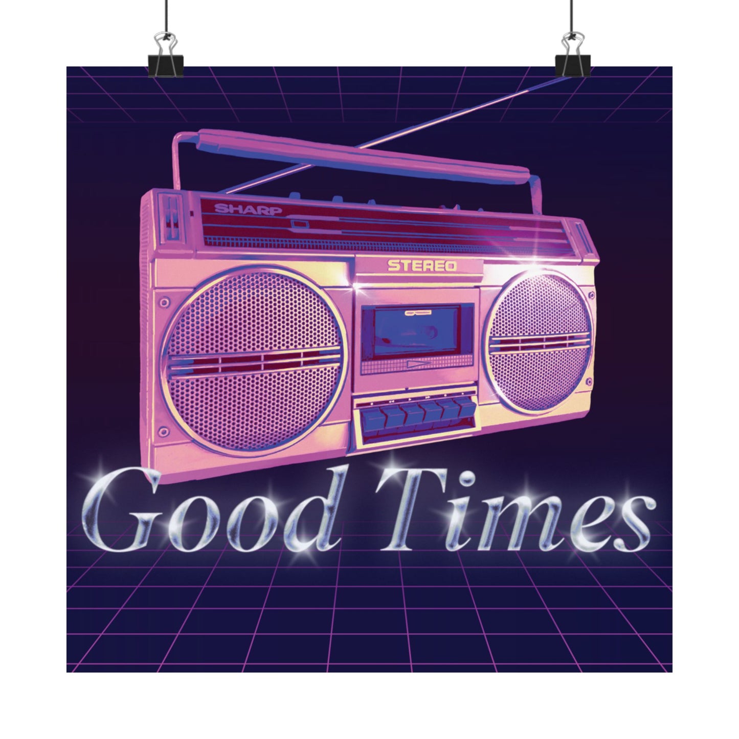 Retro Boombox 'Good Times' Matte Poster — 80s Vintage Wall Art