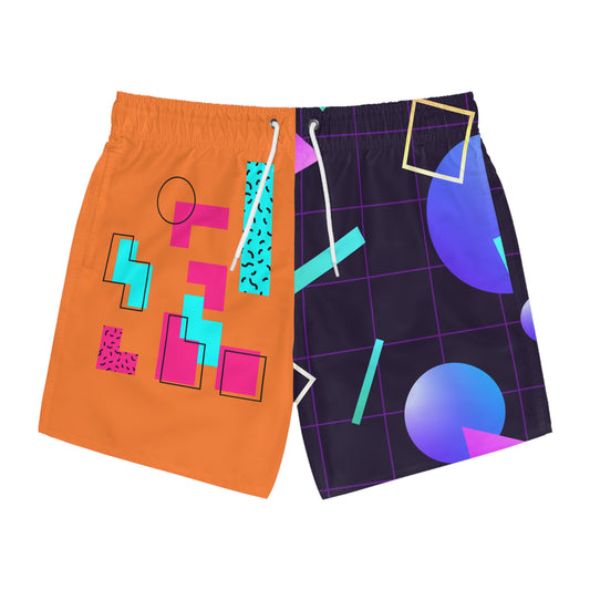 Retro 80s Geometric Swim Trunks for Summer Fun