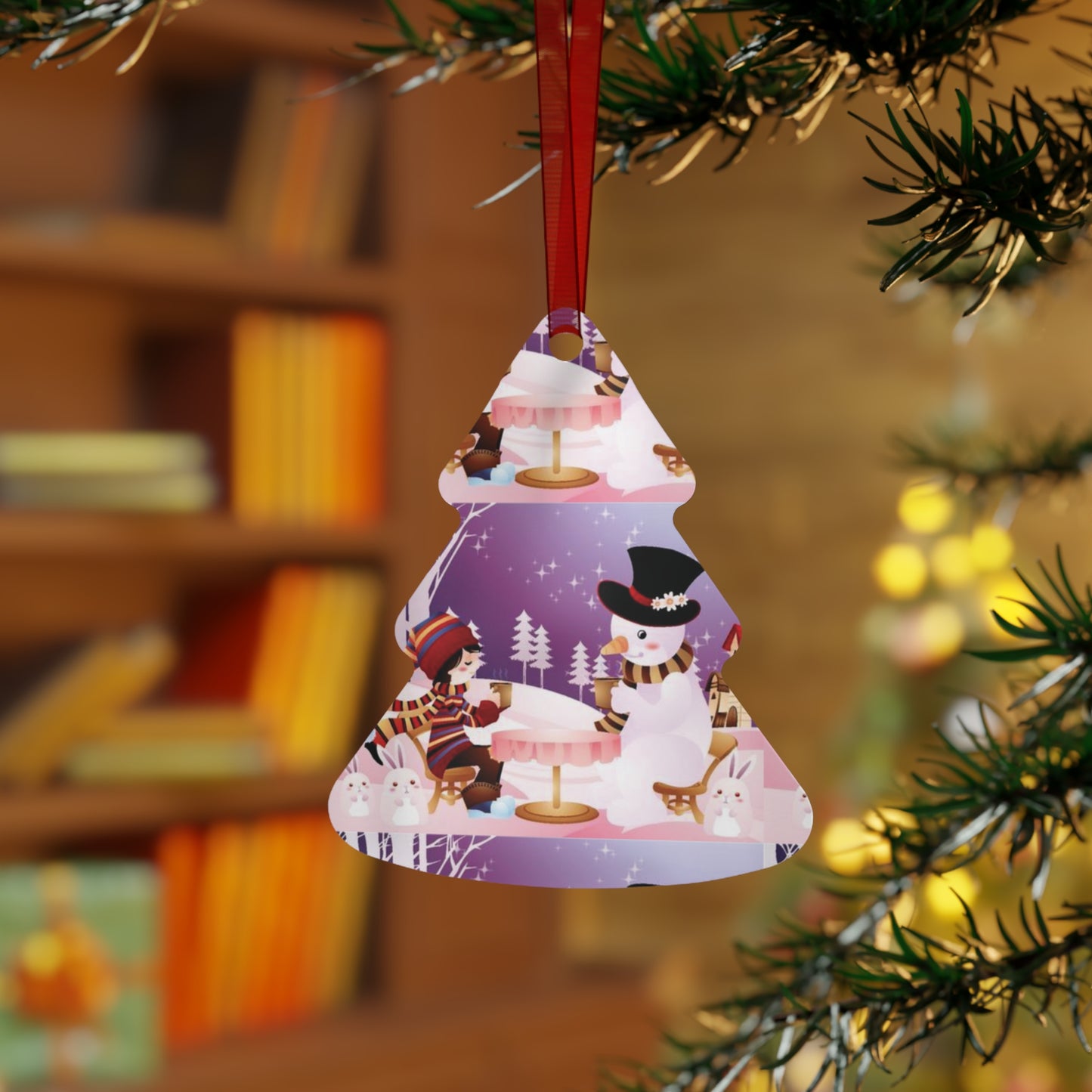 Bell Metal Ornament — Festive Snowman & Snow Globe Holiday Tree Decoration
