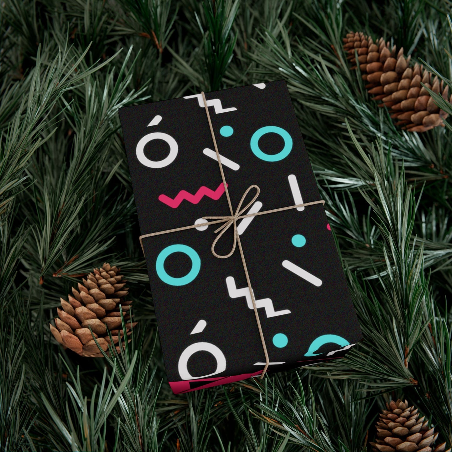 Gift Wrap Paper - Retro Pink & Black Geometric Pattern