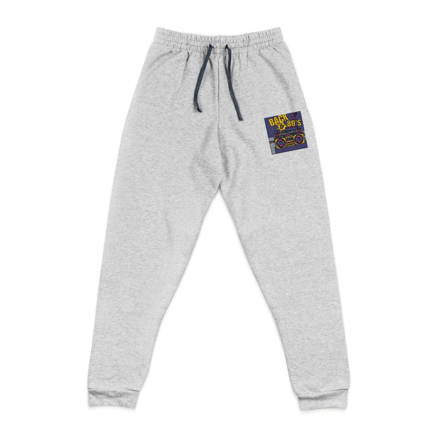 Embroidered Grey Joggers with Colorful Patch — Casual Streetwear Lounge Pants